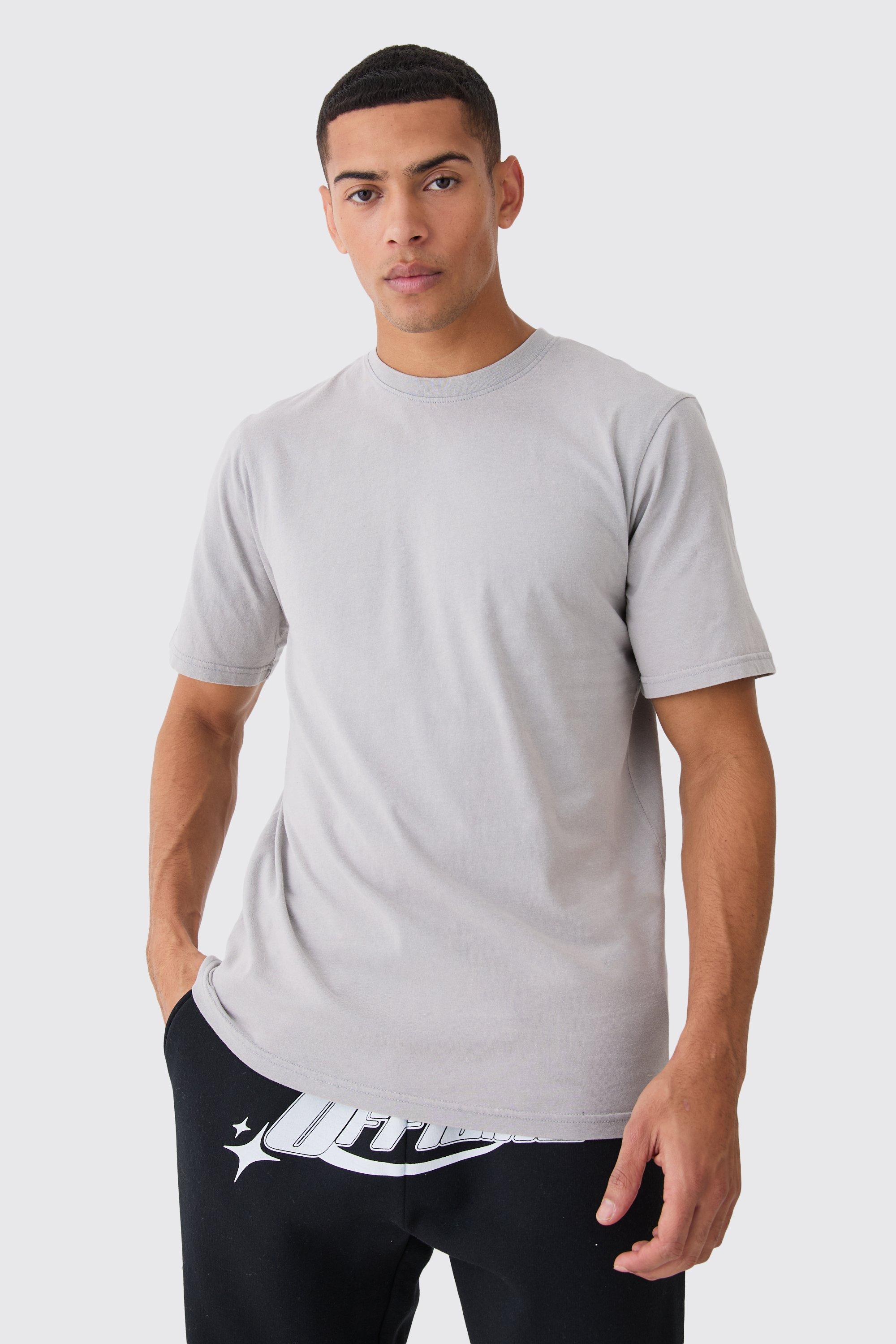 Image of T-shirt a girocollo slavata, Grigio