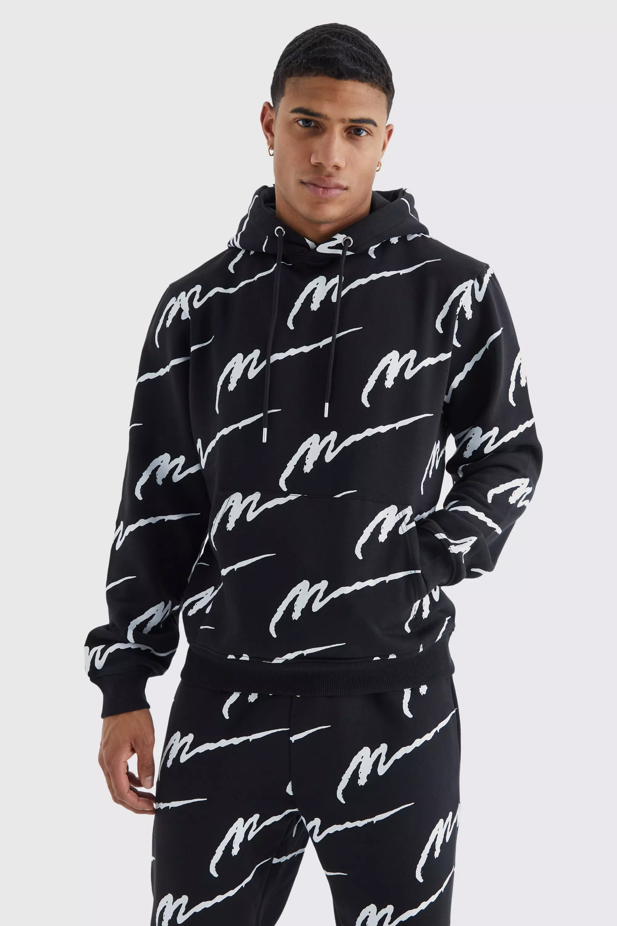 Boohooman all over deals print hoodie