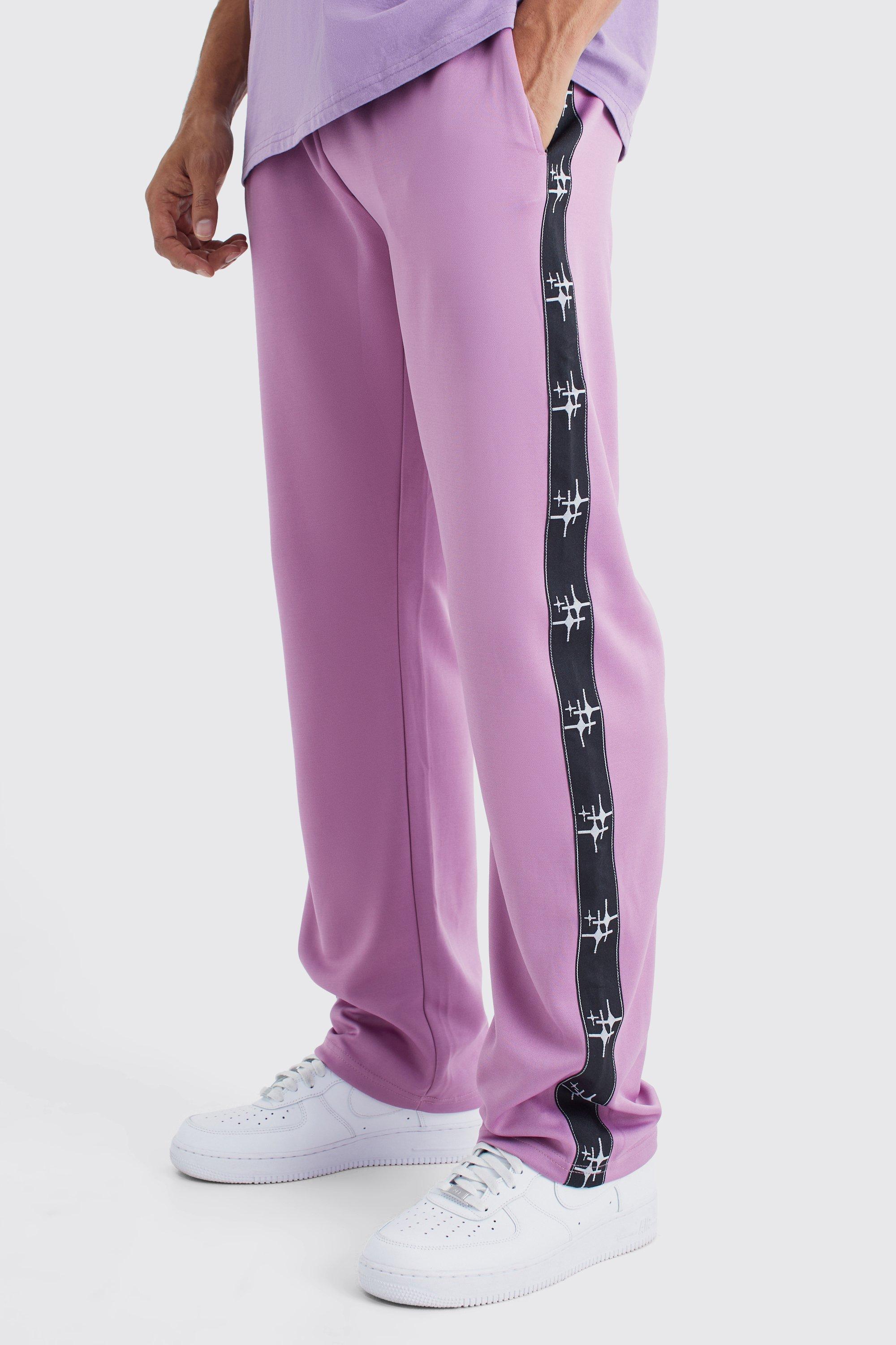 Image of Pantaloni tuta oversize in tricot con striscia laterale, Purple