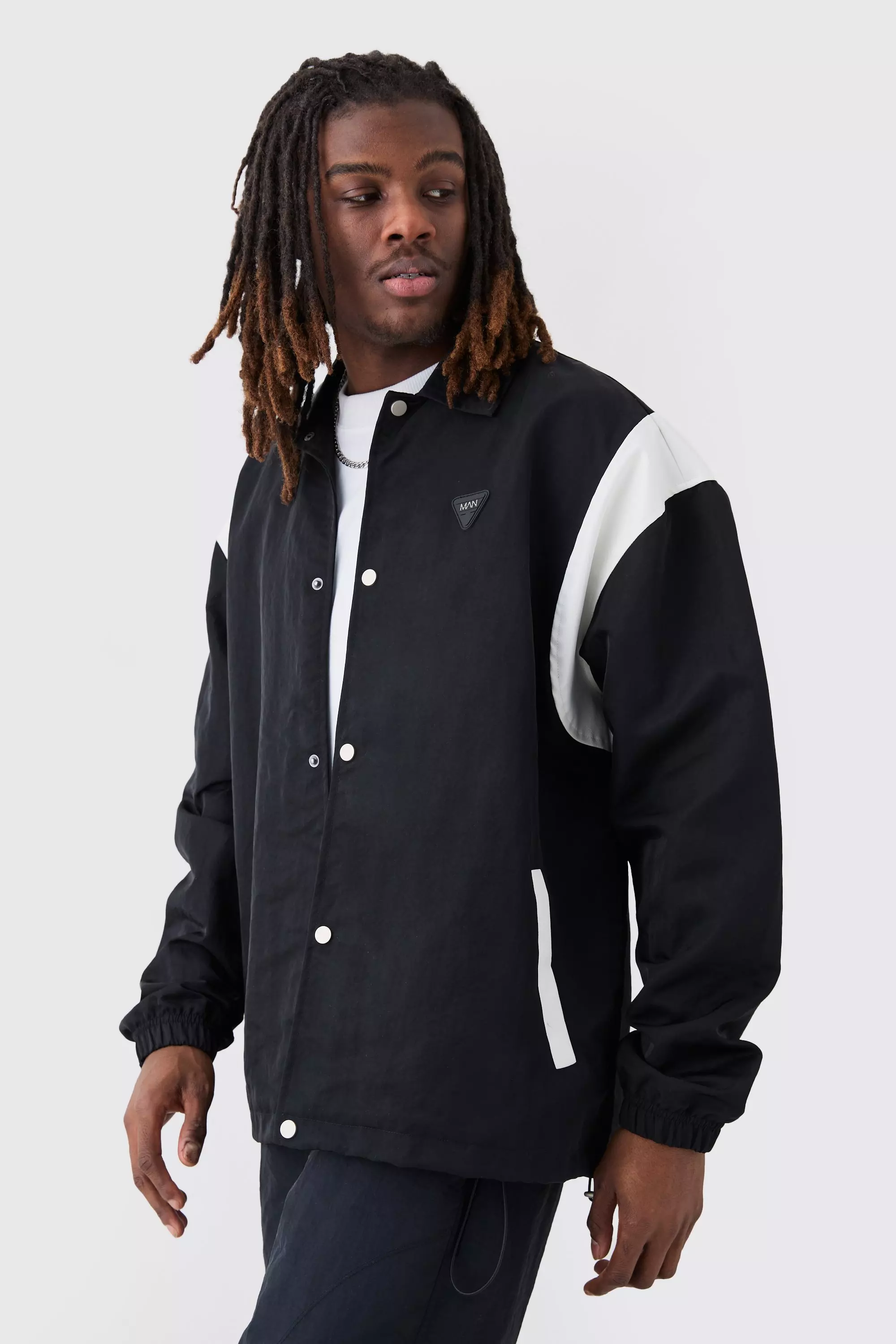 Oversized Pu Panel Nylon Jacket