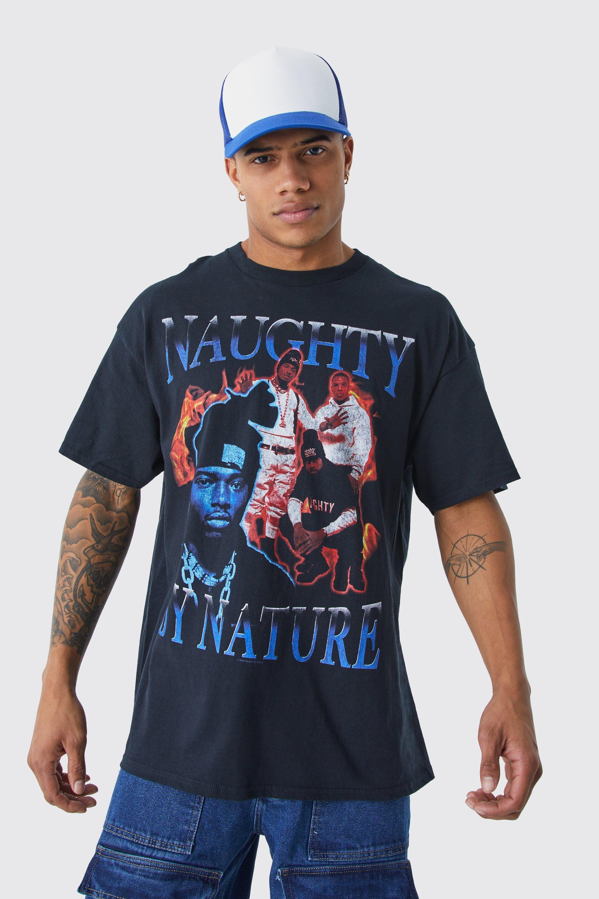 Mens Black Oversized Naughty By Nature License T-shirt, Black