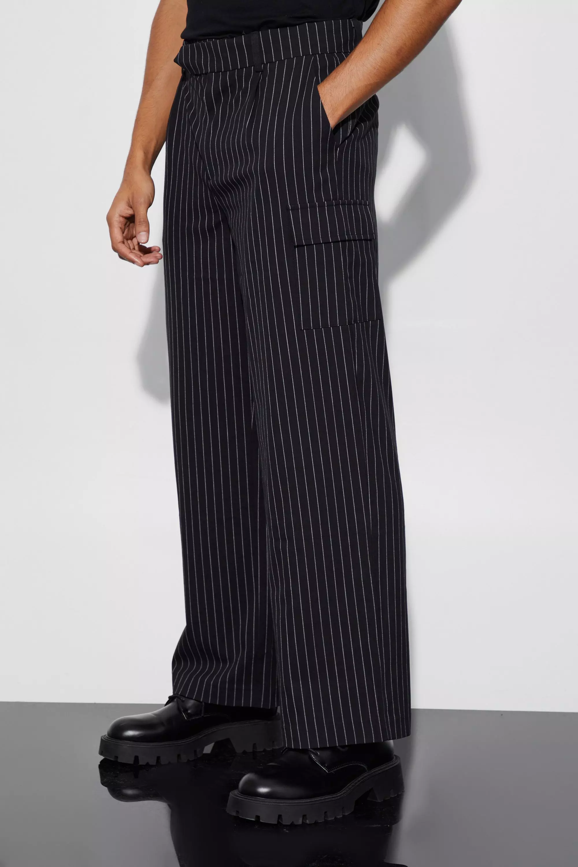 Pinstripe Cargo Tailored Wide Leg Trousers