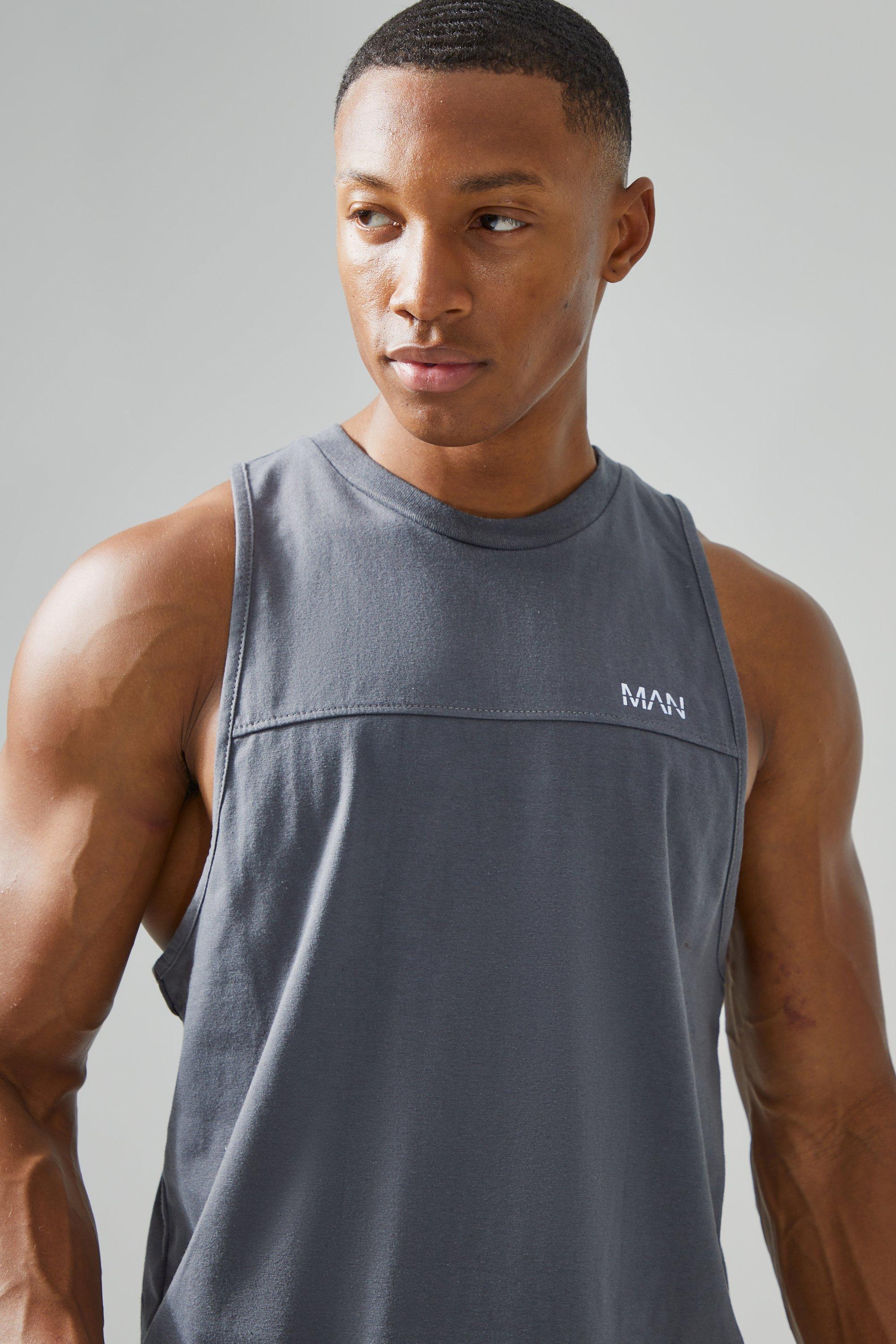 Mens Grey Man Active Gym Racer vest, Grey