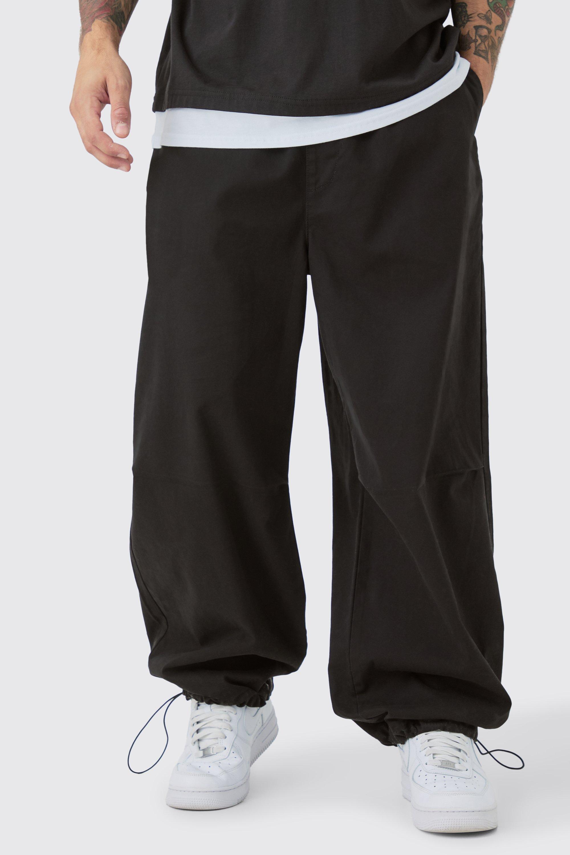 Mens Black Bungee Waist Twill Parachute trousers, Black