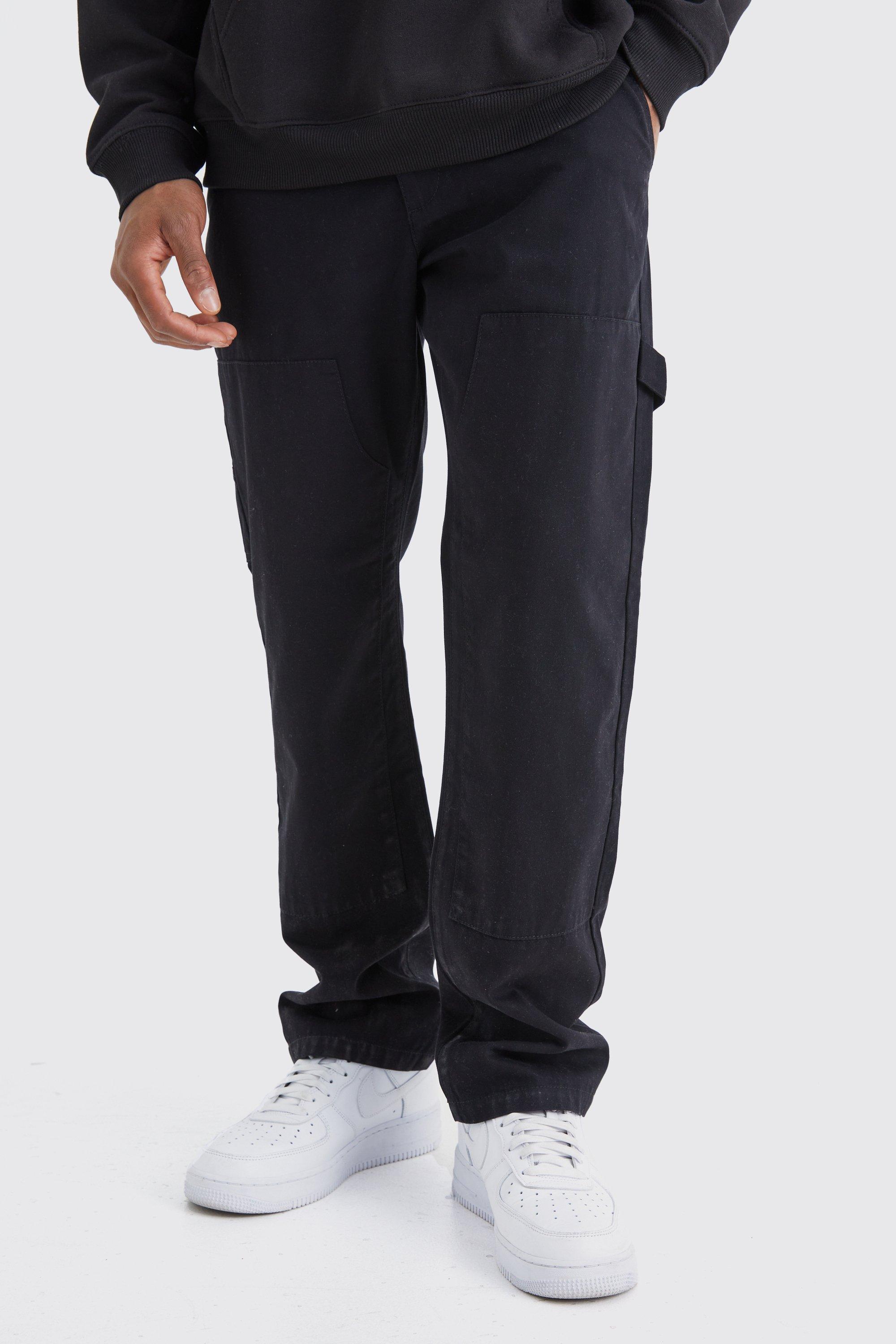 Mens Black Fixed Waist Carpenter Trousers, Black