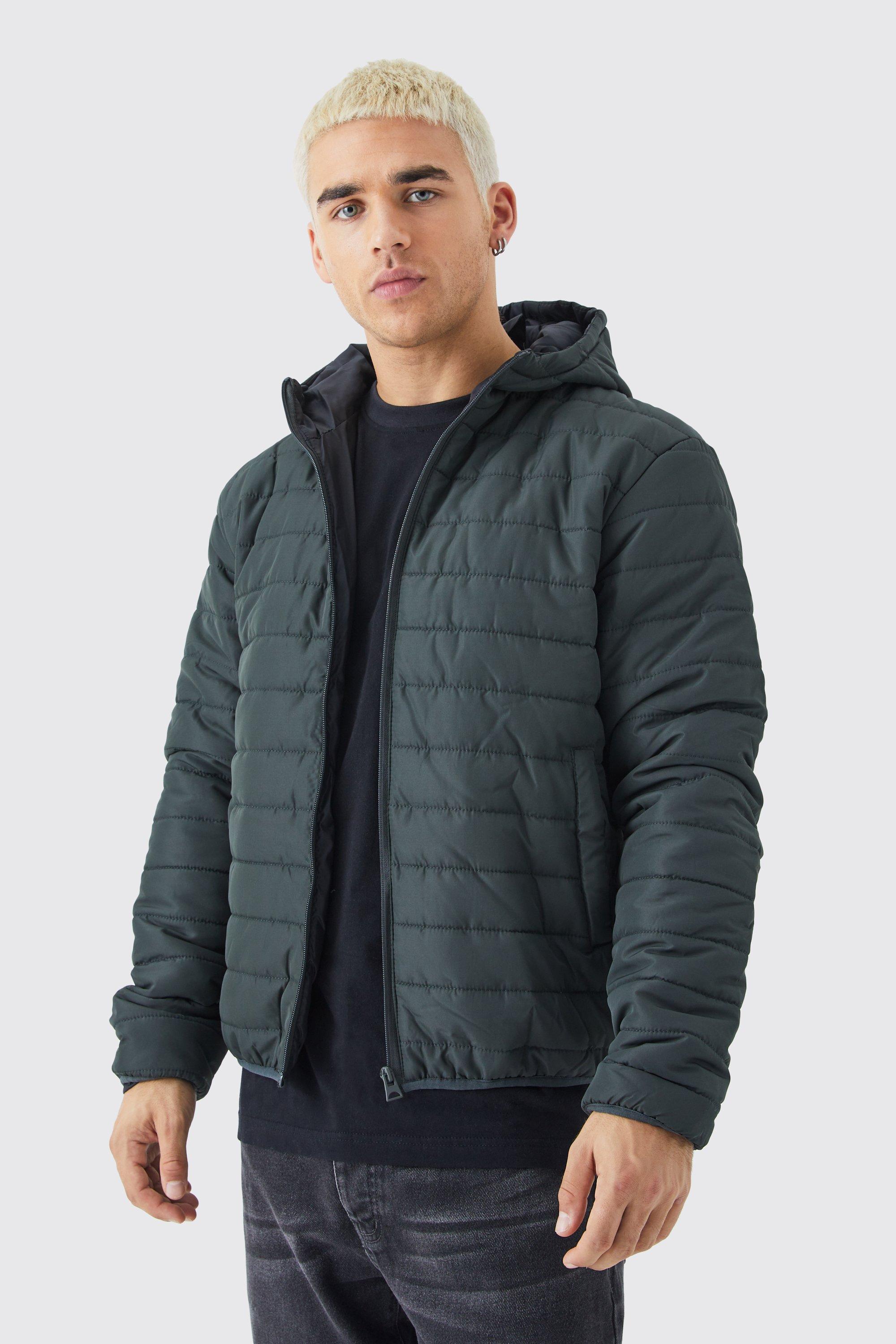 Mens Green Quilted Padded Puffer With Hood, Green
