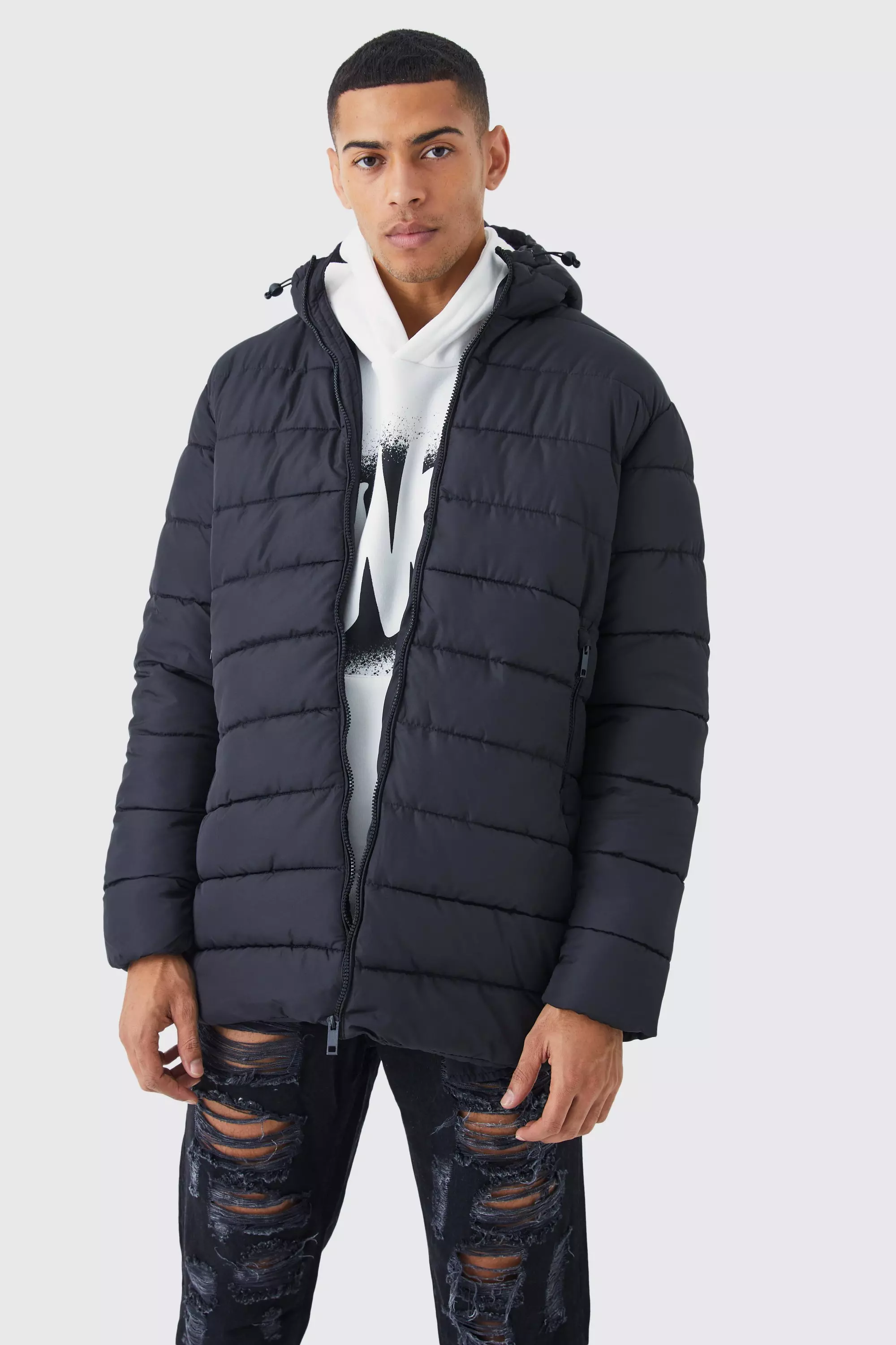 Quilted longline best sale hooded puffer coat