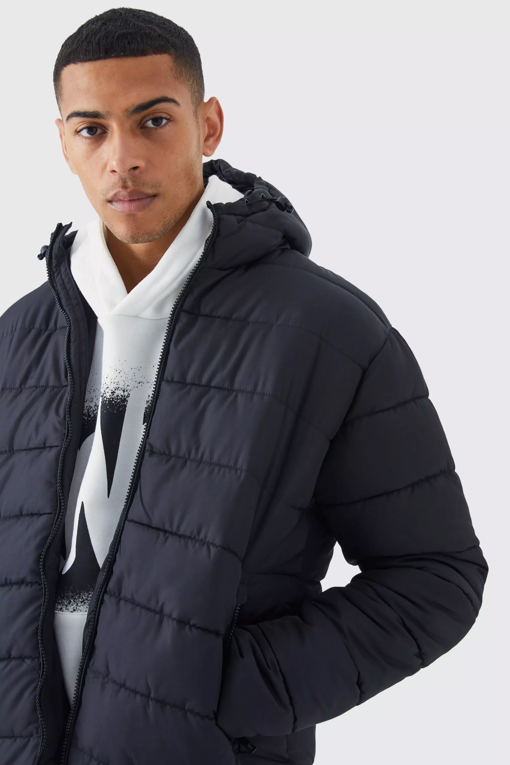 Quilted Hooded Longline Padded Jacket