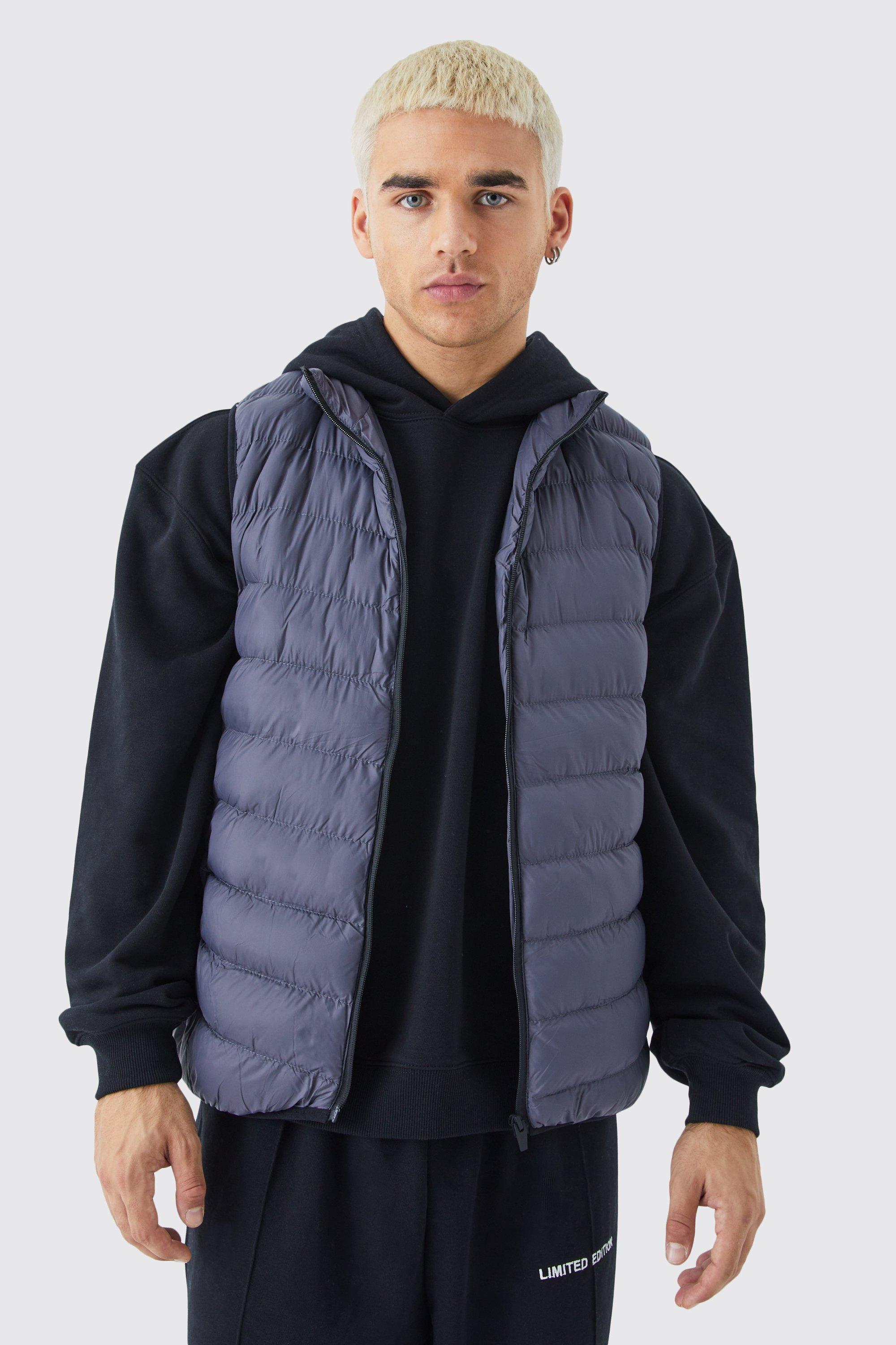 Mens Grey Quilted Funnel Neck Gilet, Grey