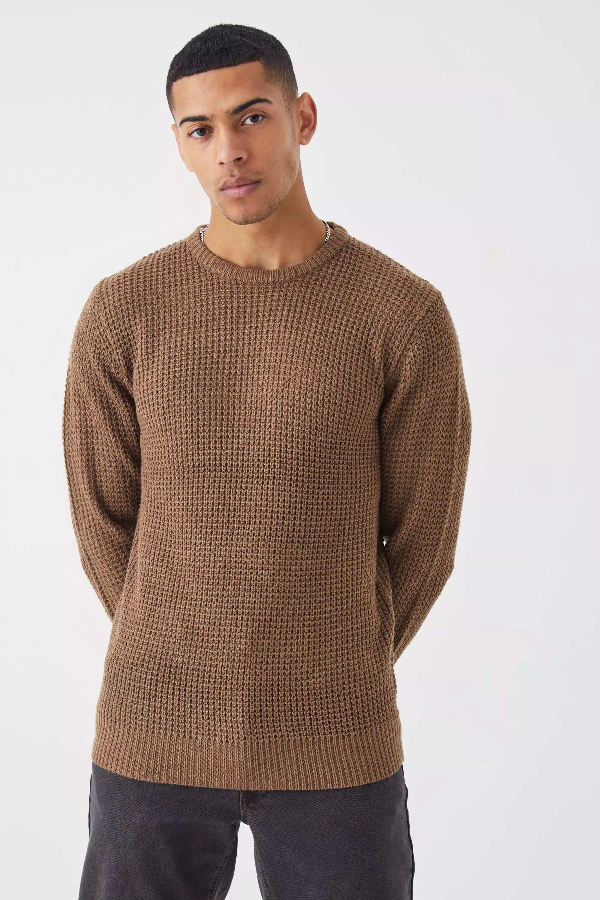 Regular Fit Waffle-knit Sweater