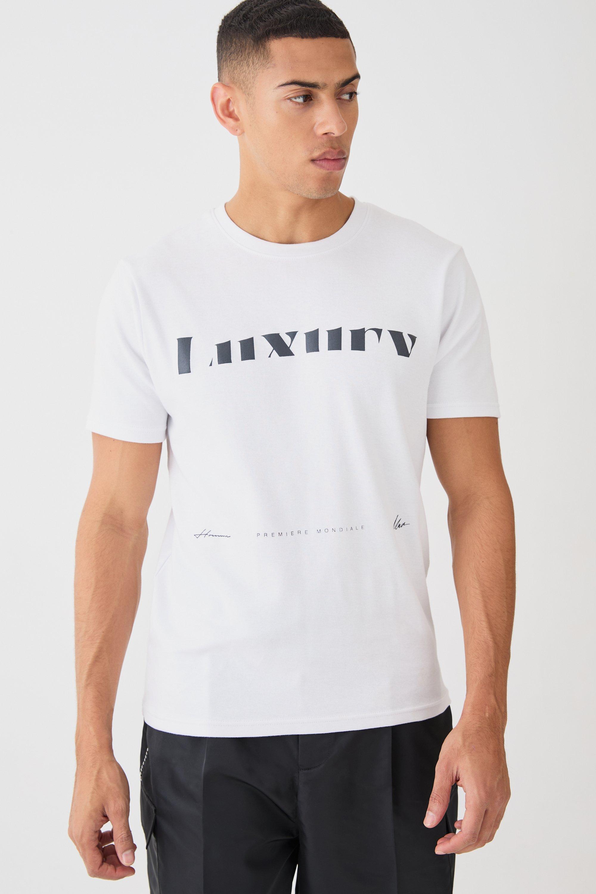 Image of T-shirt Slim Fit con stampa Luxury, Bianco