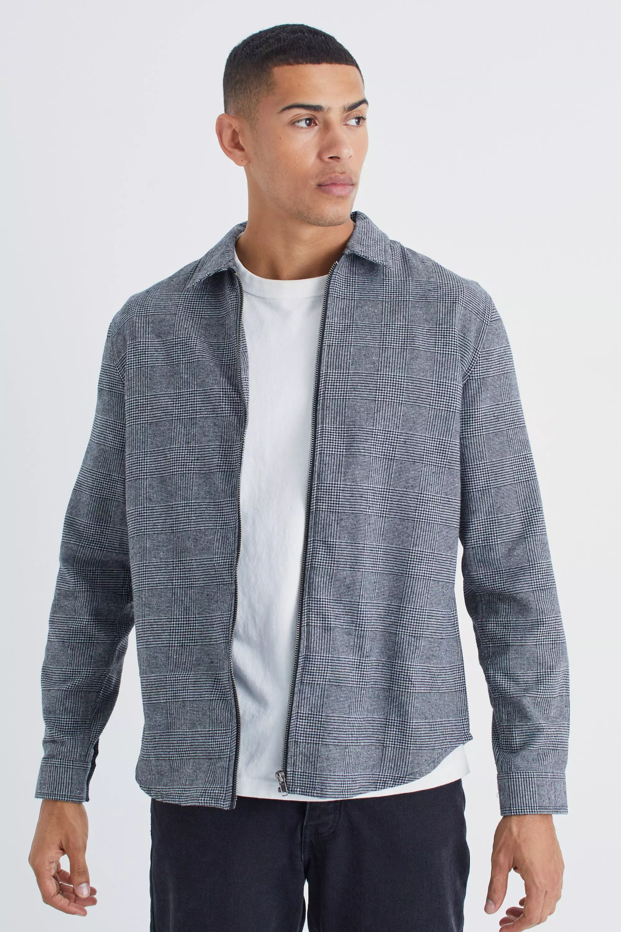 Long Sleeve Check Zip Overshirt