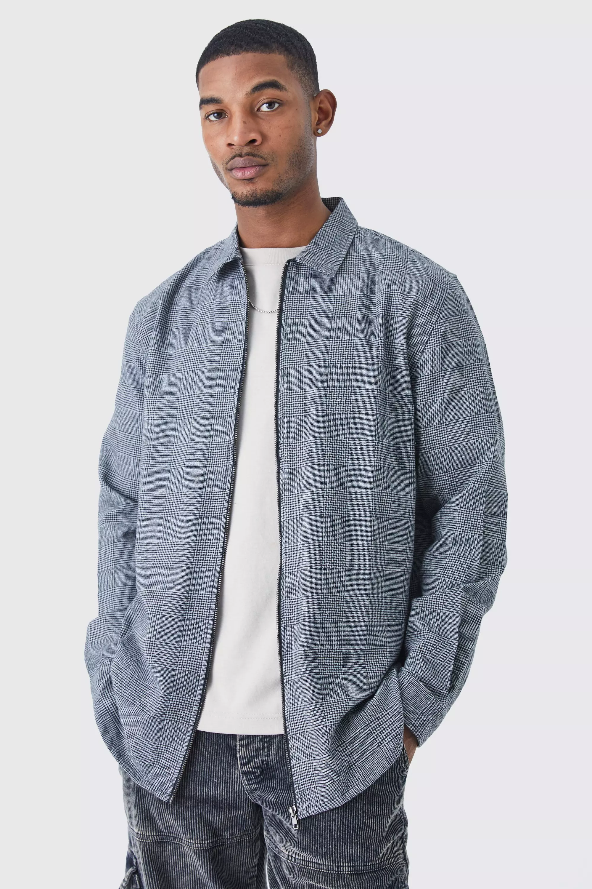 Tall Long Sleeve Check Zip Overshirt