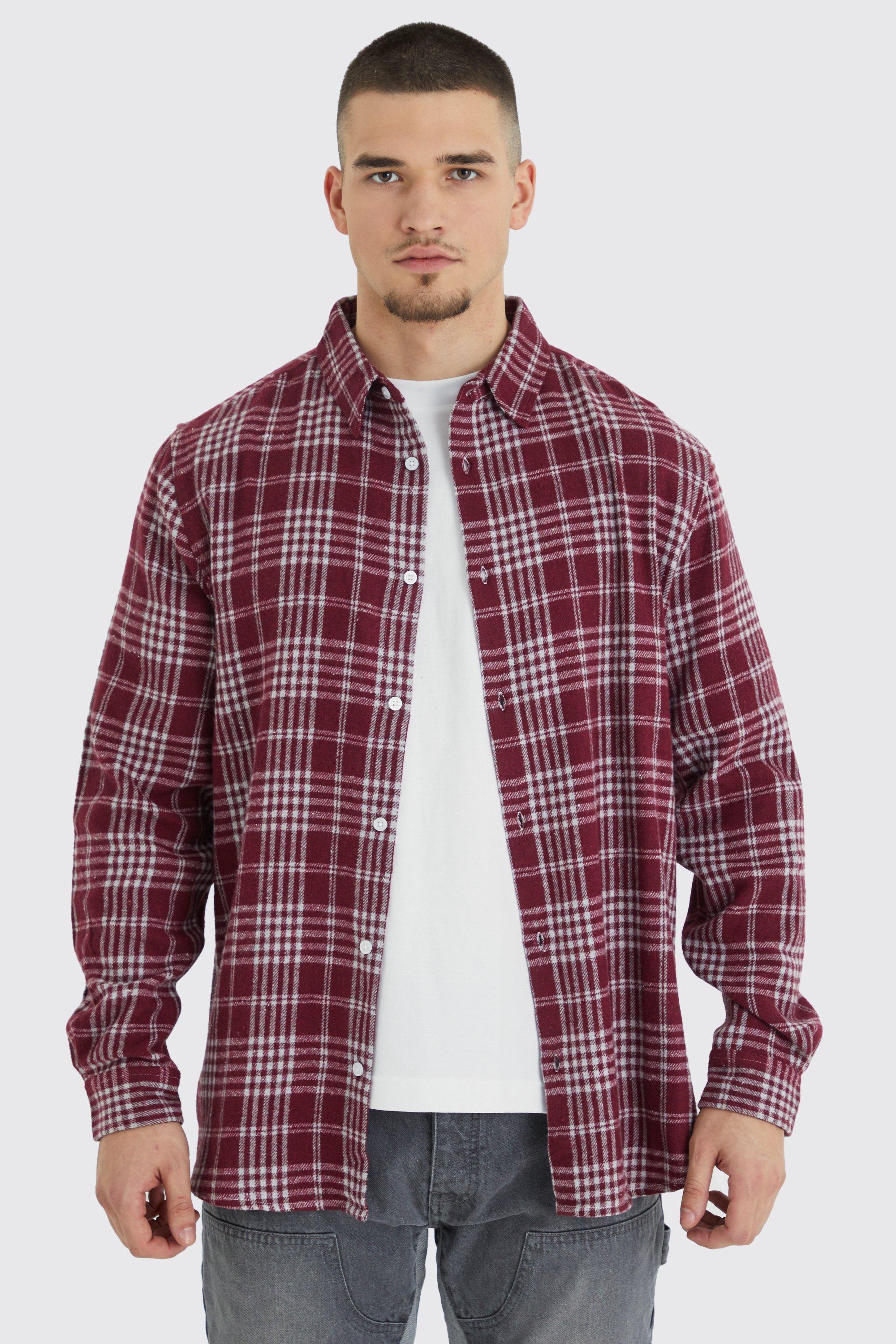 Mens Red Tall Long Sleeve Check Overshirt, Red