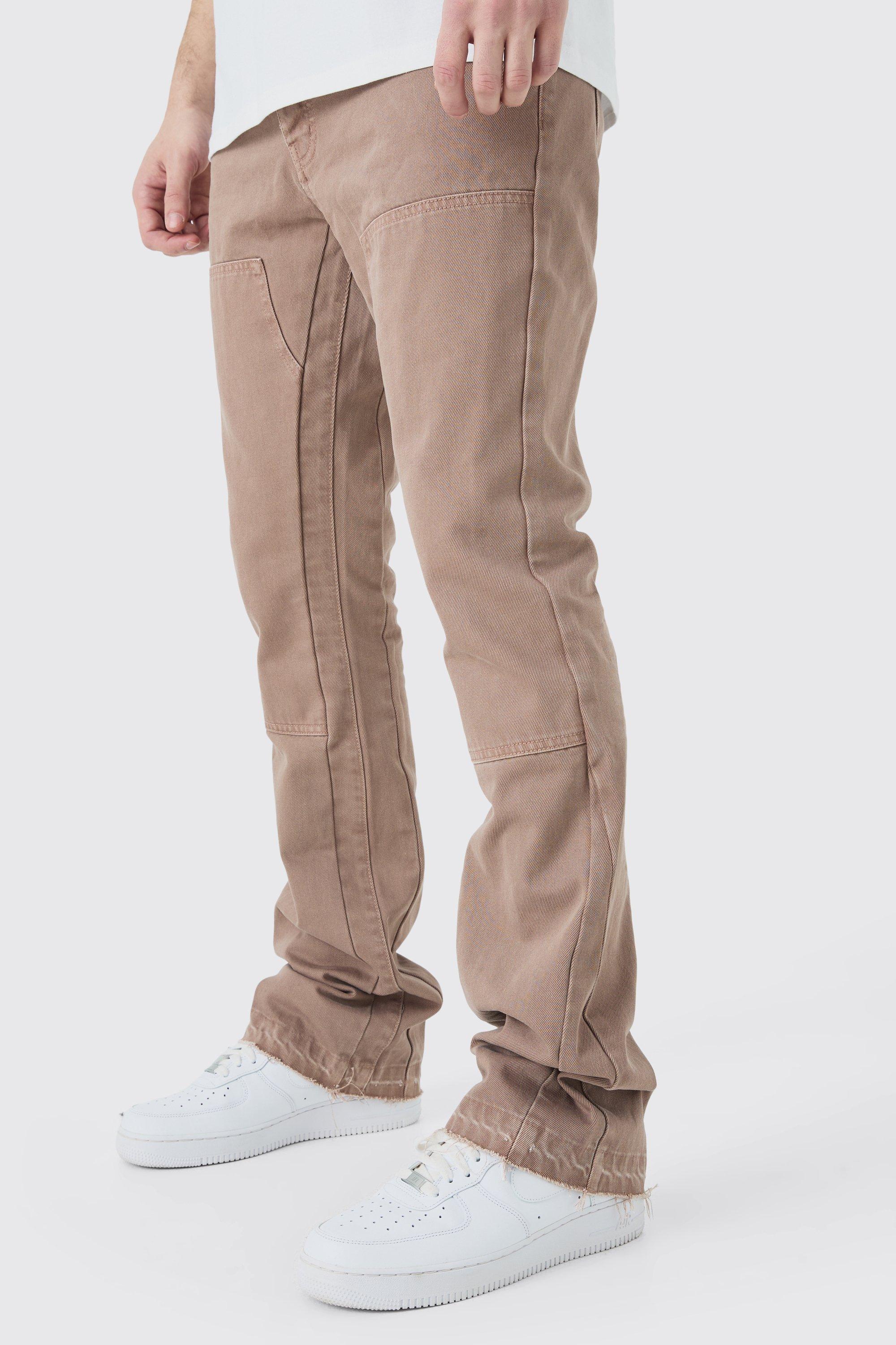 Mens Brown Tall Slim Rigid Flare Gusset Detail Jeans, Brown