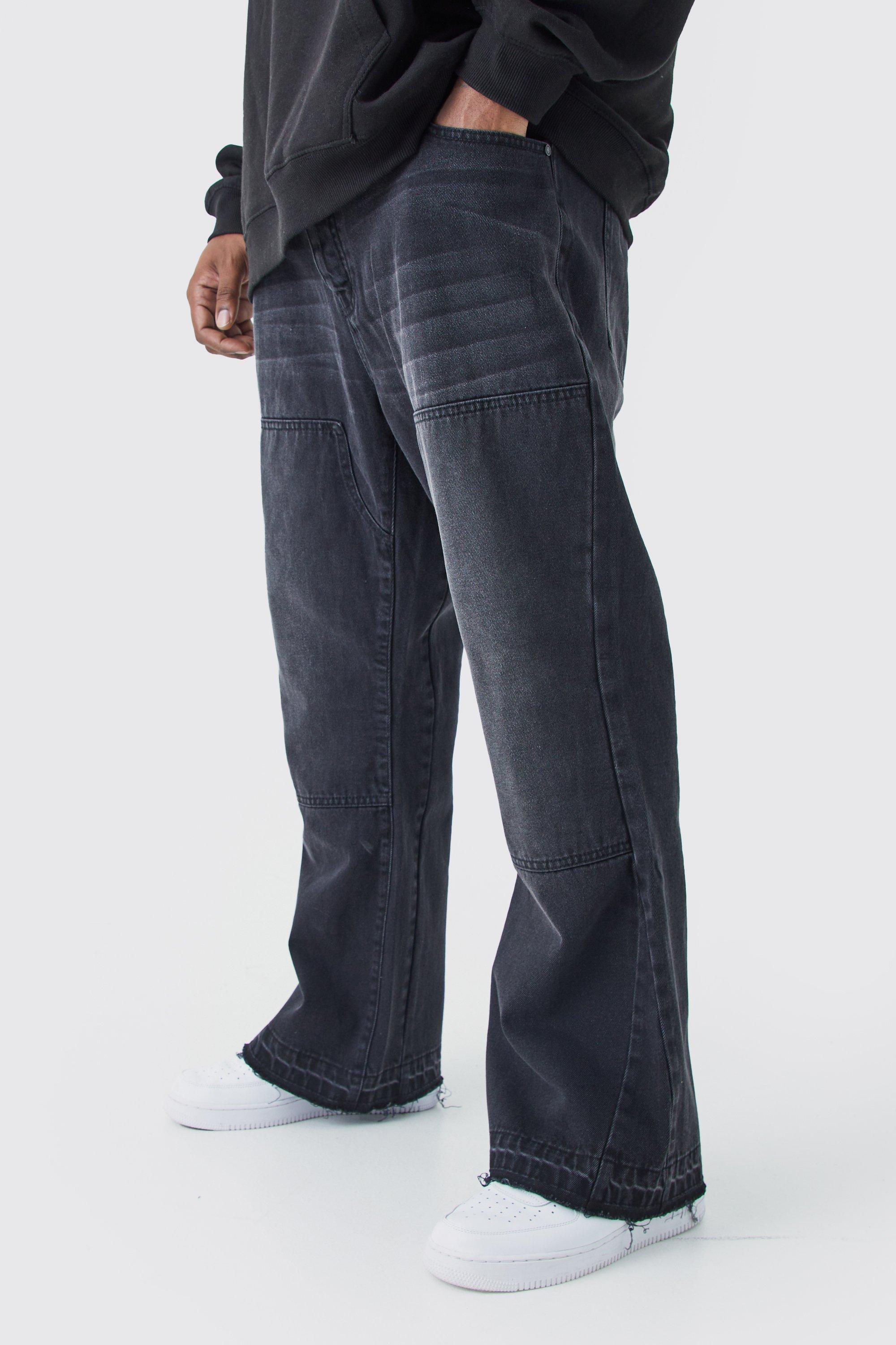 Image of Jeans Plus Size Slim Fit in denim rigido con inserti a zampa, Nero