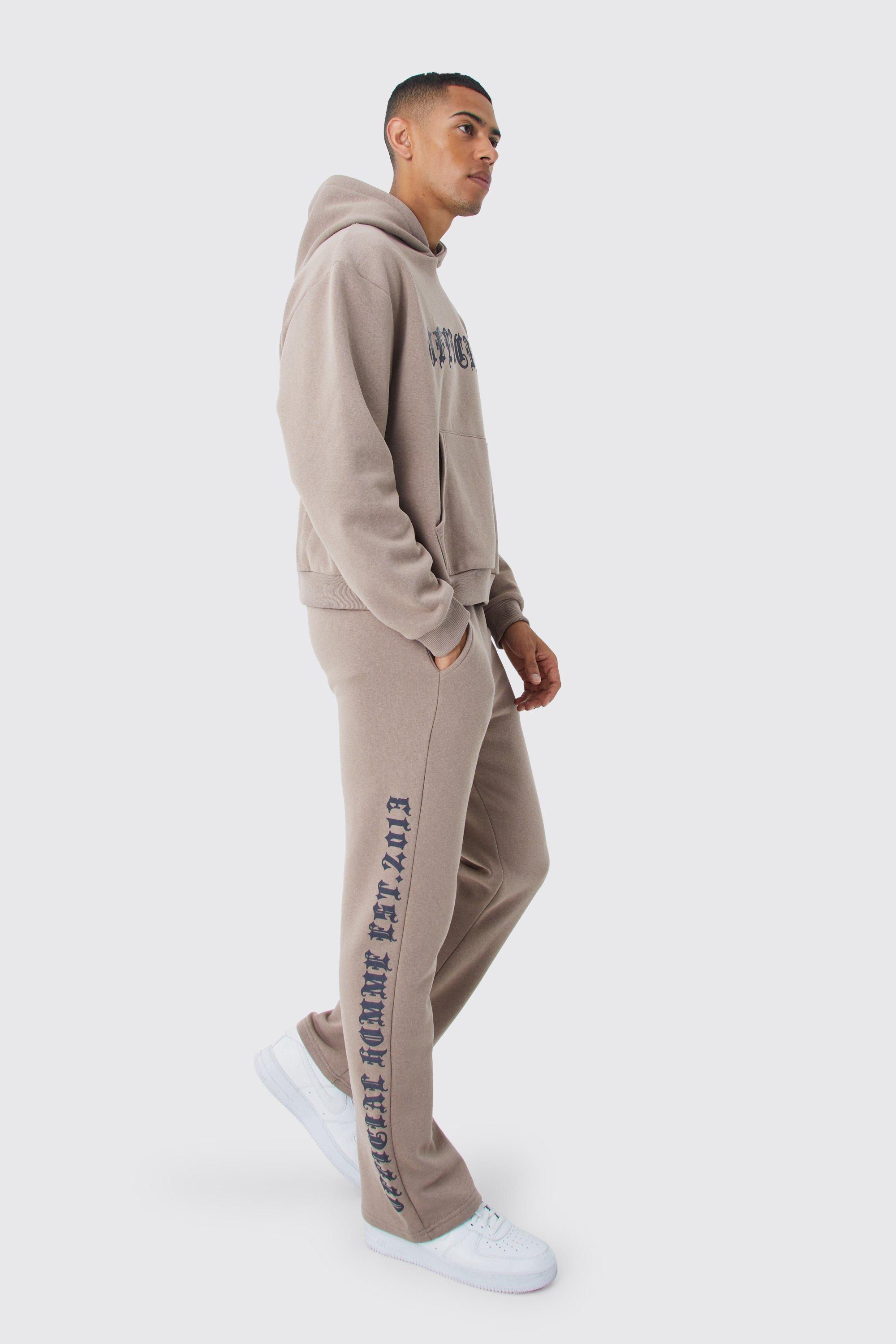 Mens Beige Official Gothic Text Gusset Tracksuit, Beige