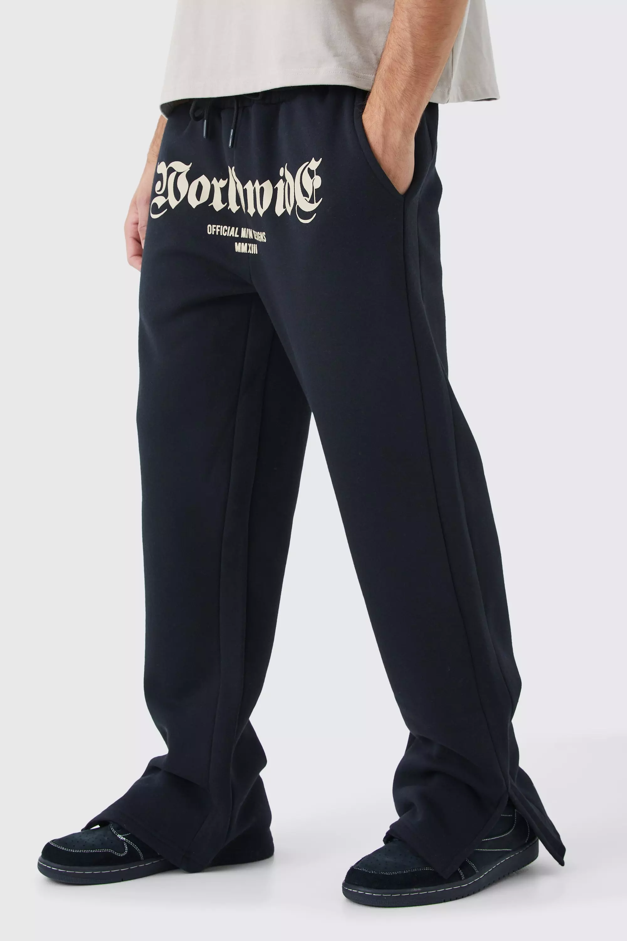 Worldwide Crotch Print Split Hem Gusset Sweatpants boohooMAN USA