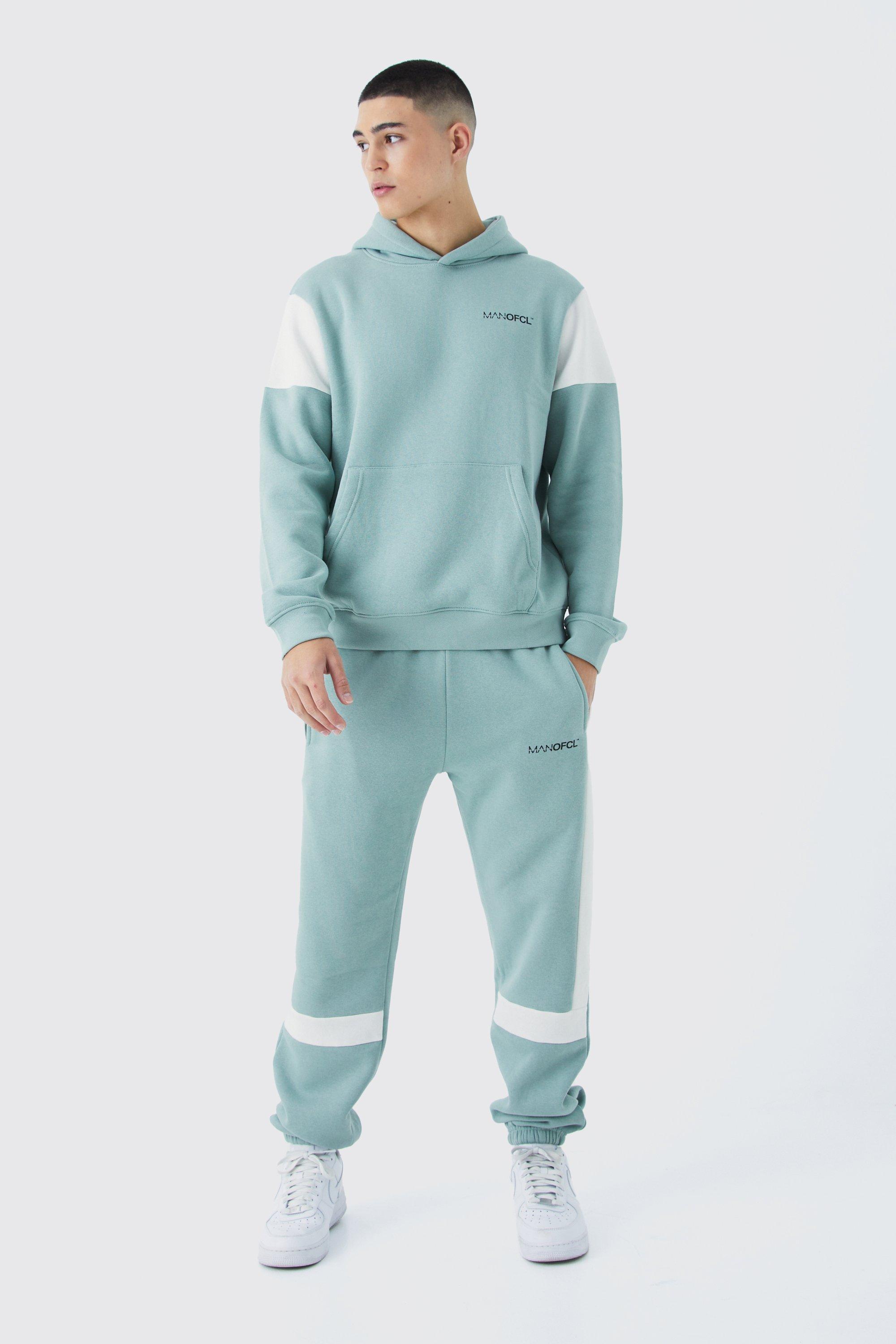 Mens Green Man Ofcl Colour Block Hoodie Tracksuit, Green