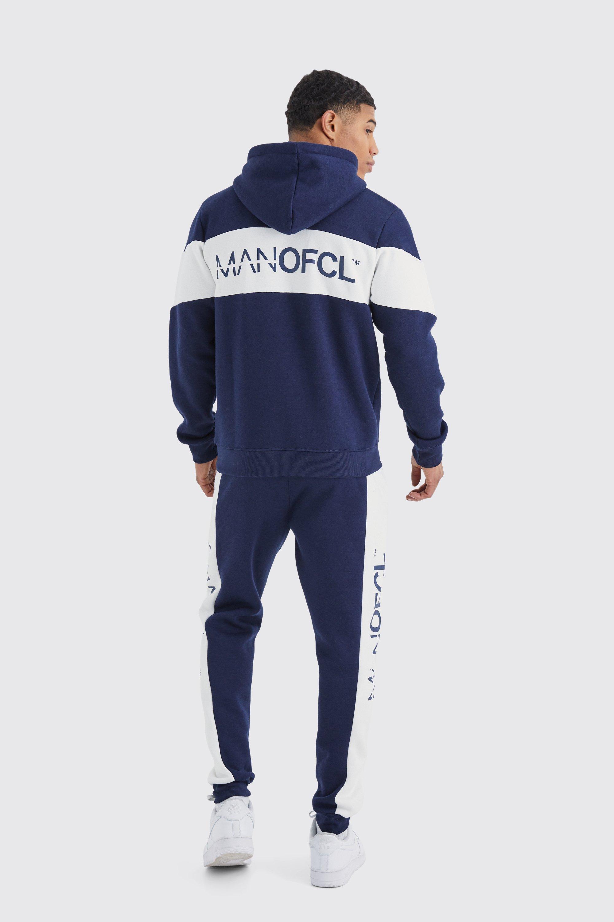 Mens Navy Man Ofcl Slim Colour Block Hooded Tracksuit, Navy