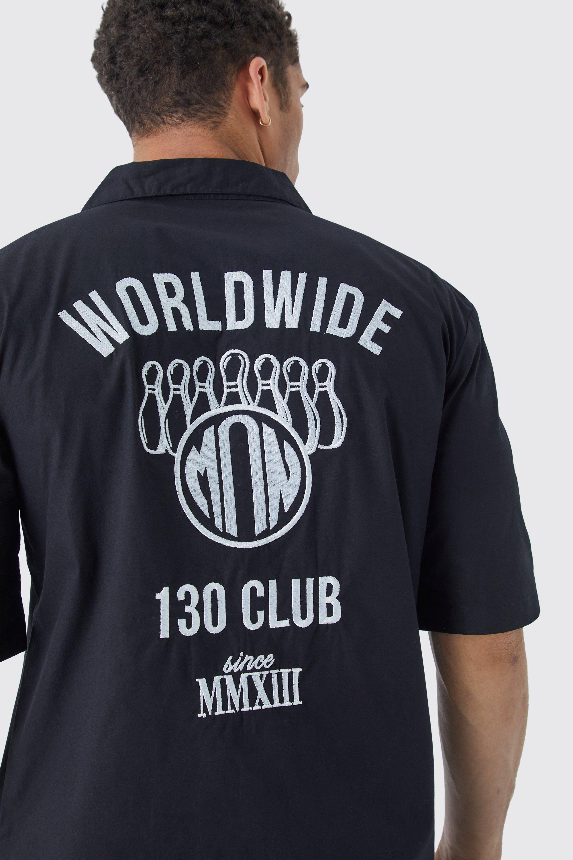 Mens Black Dropped Revere Poplin Worldwide Club Shirt, Black