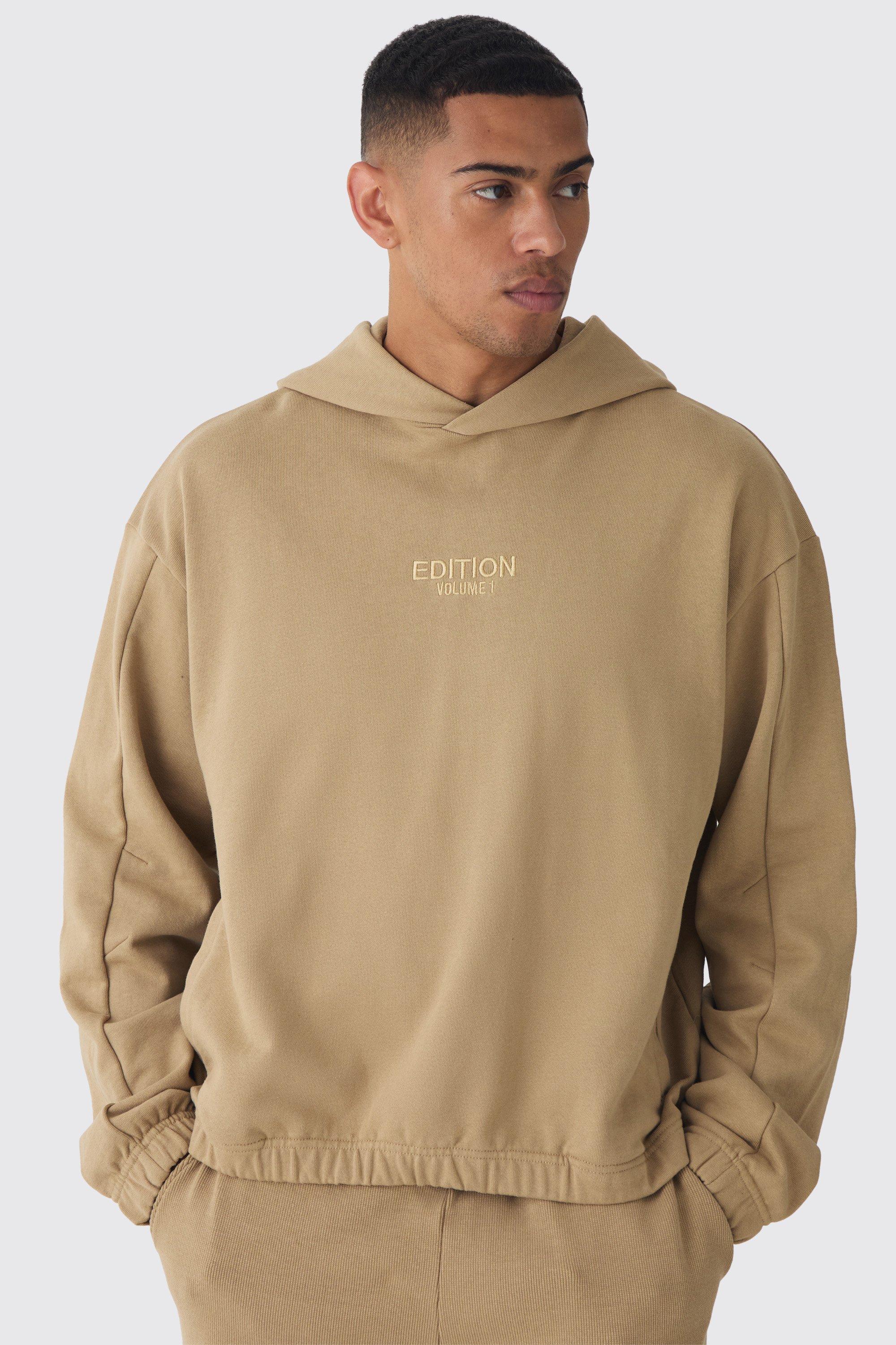 Felpa squadrata oversize pesante con cappuccio, Beige