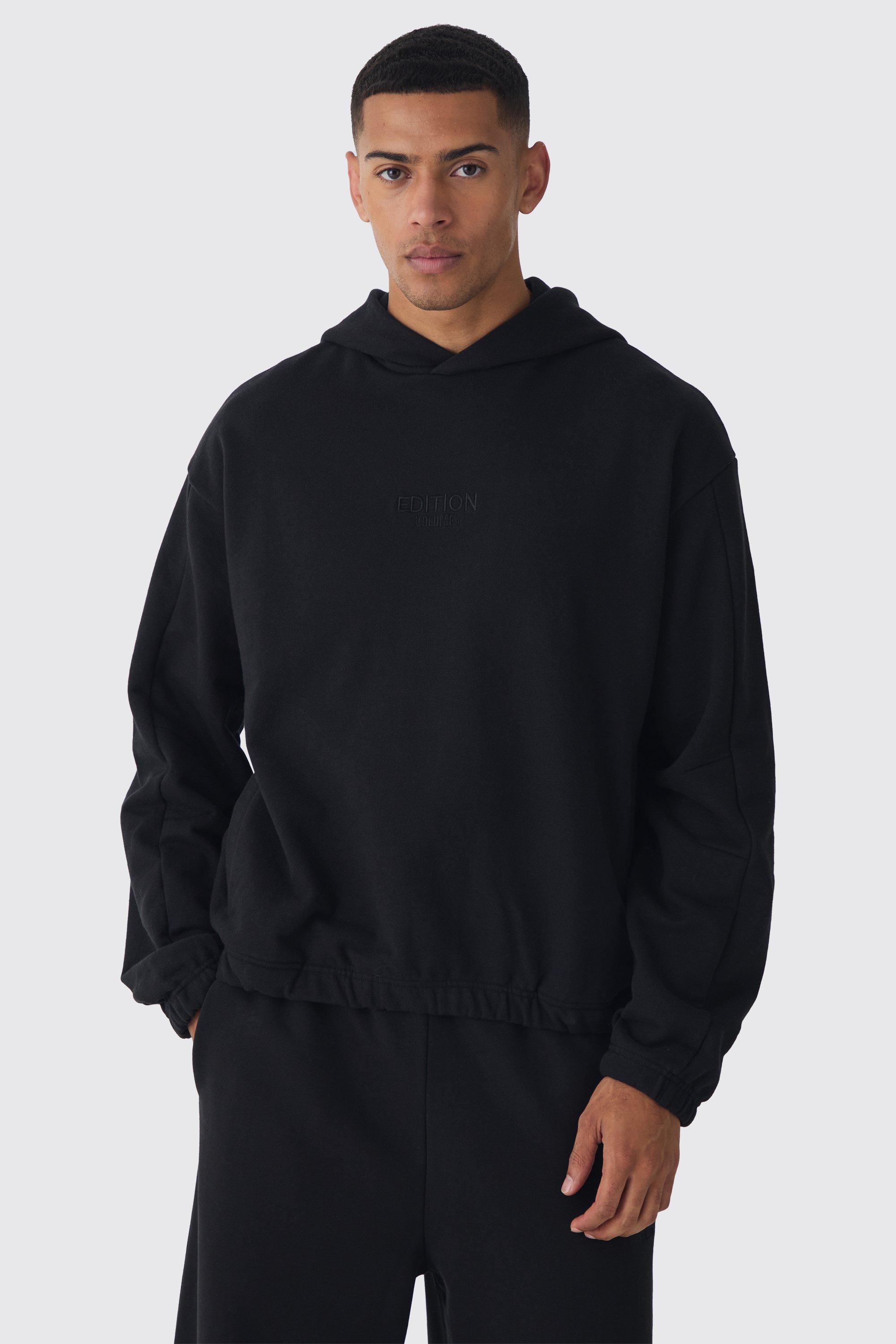 Mens Black EDITION Oversized Boxy Heavyweight Hoodie, Black