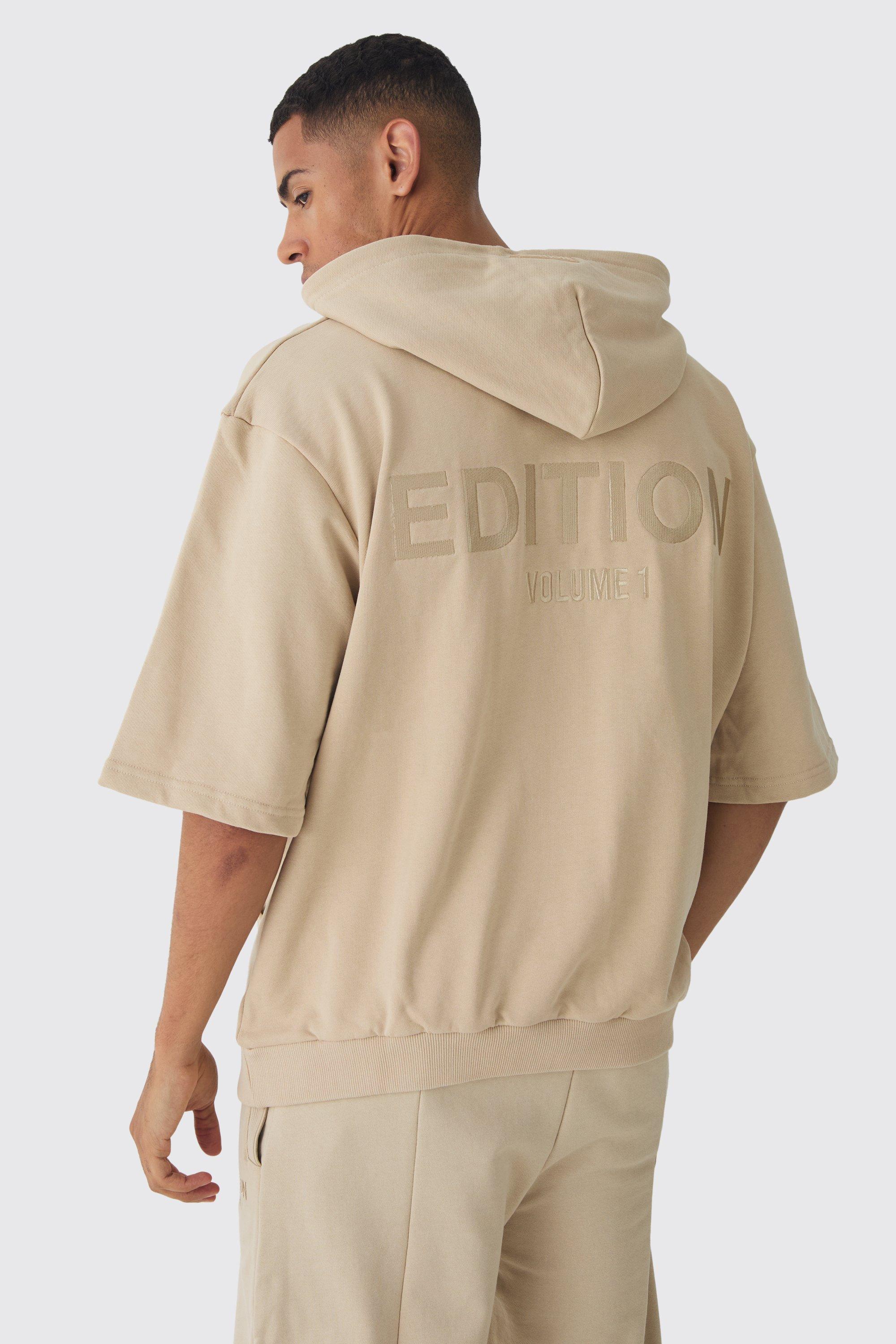 Mens Beige EDITION Oversized Heavyweight Short Sleeve Hoodie, Beige