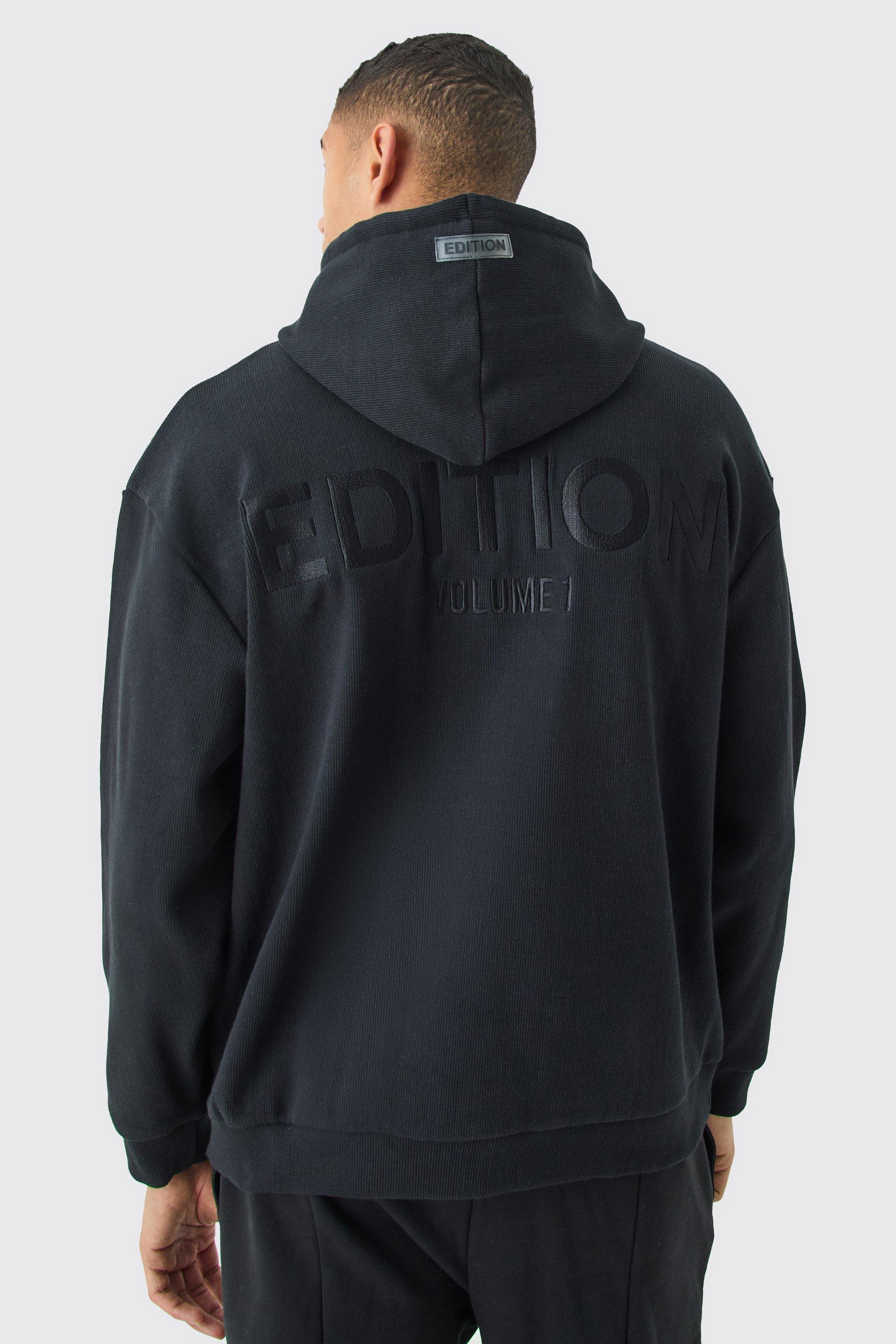 Mens Black EDITION Oversized Heavyweight Ribbed Hoodie, Black