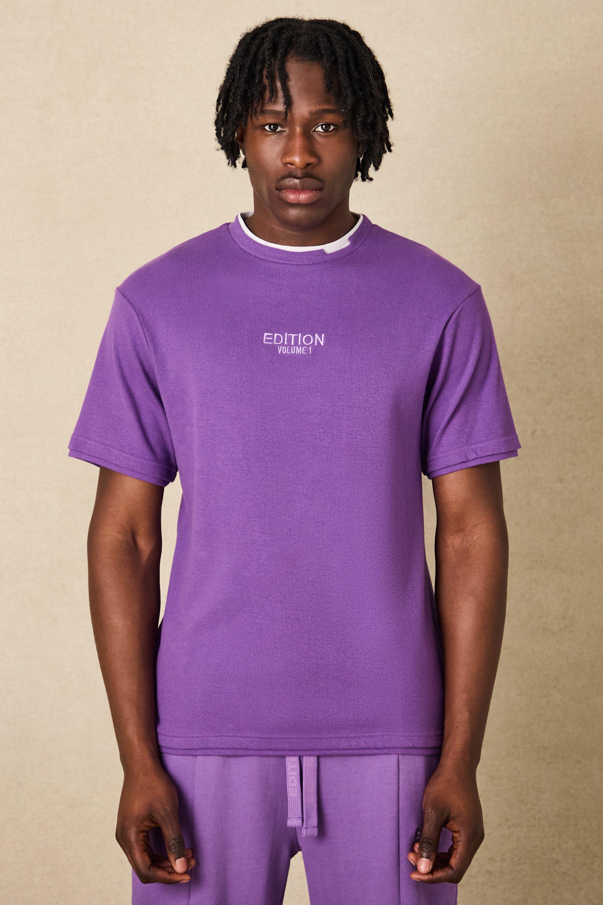 Image of T-shirt pesante a coste EDITION con finto doppio livello, Purple