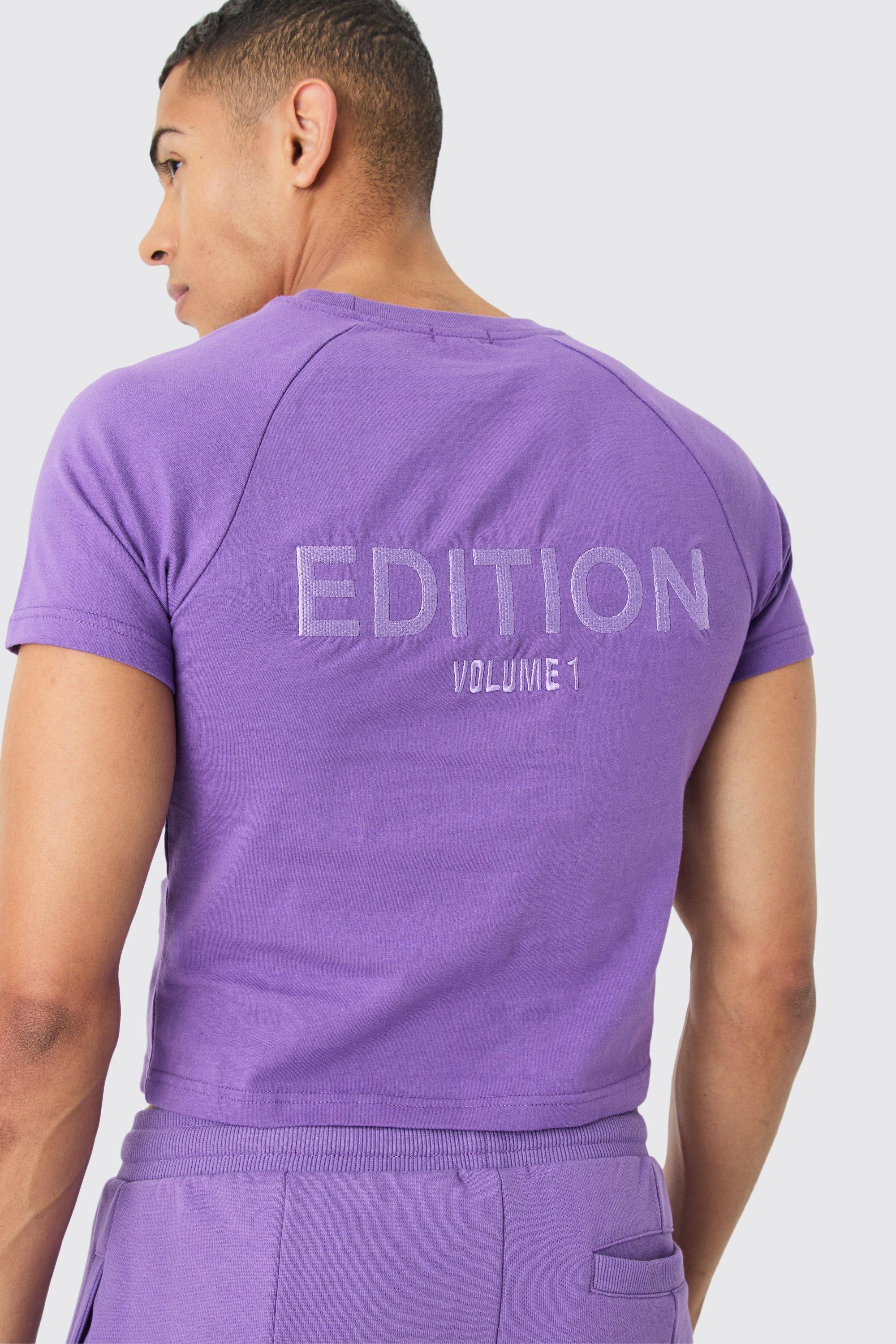 Mens Purple EDITION Shrunken Heavyweight Extended Neck T-shirt, Purple