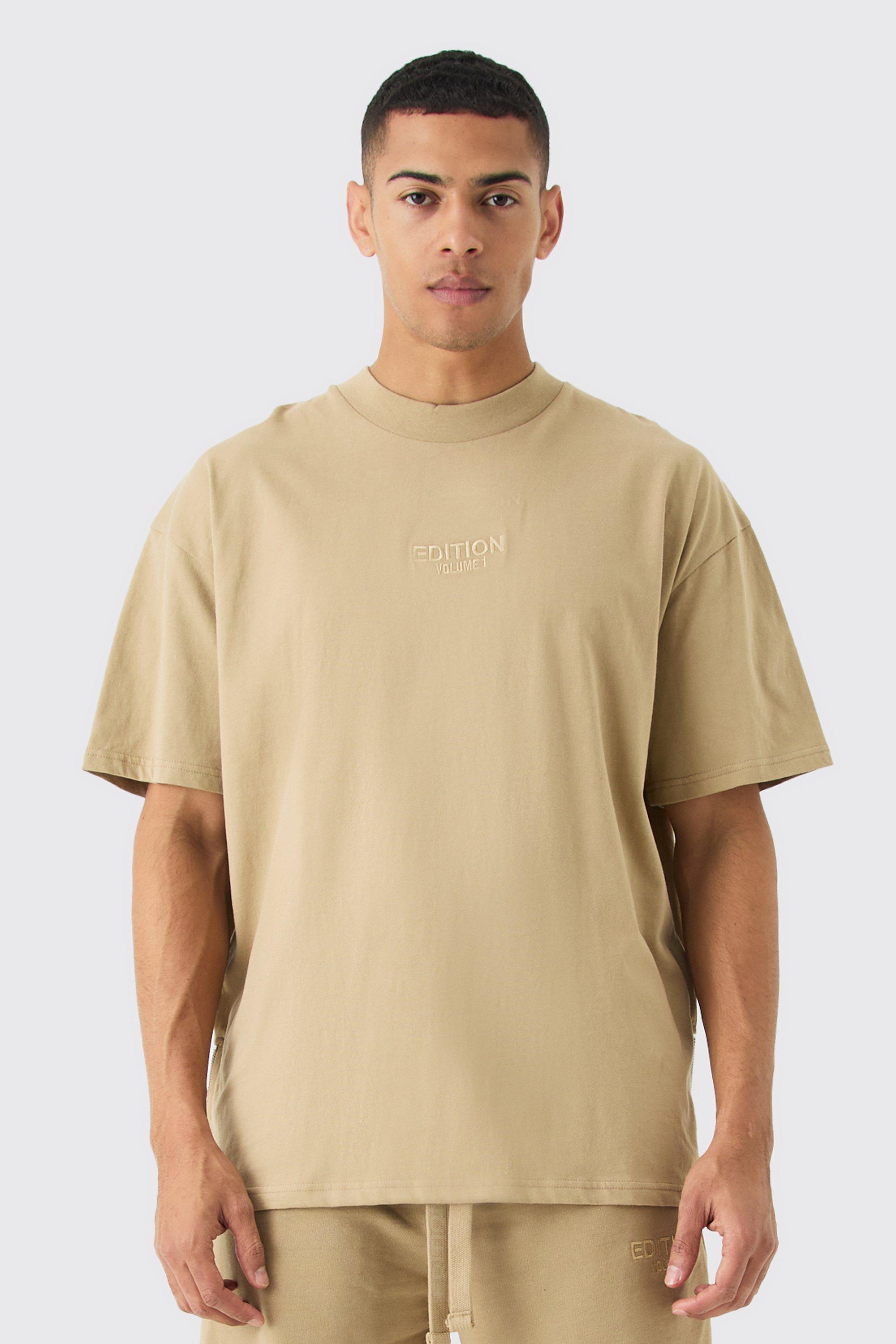 Image of T-shirt oversize pesante con zip sul fondo, Beige