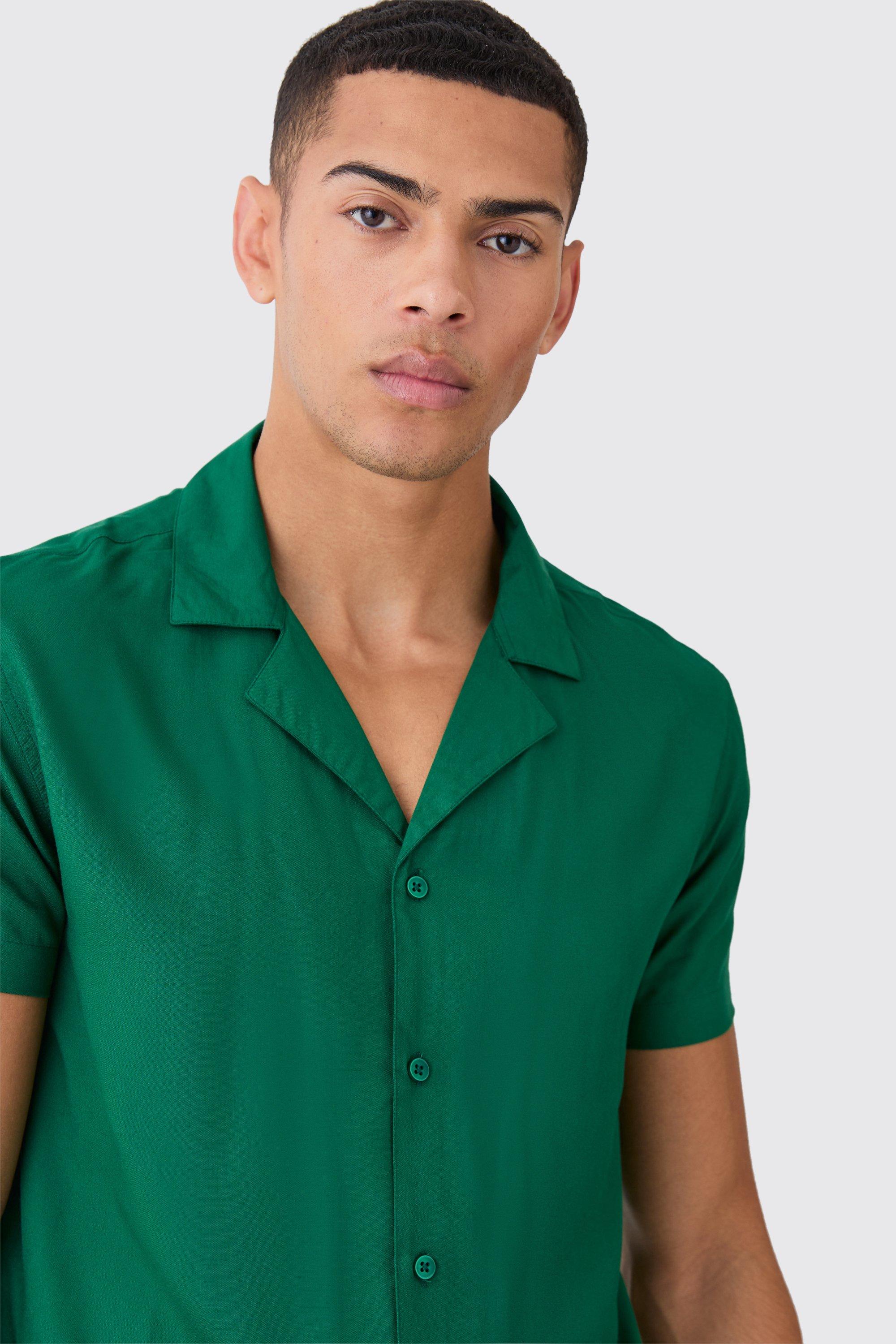 Mens Green Plain Viscose Shirt And Short, Green