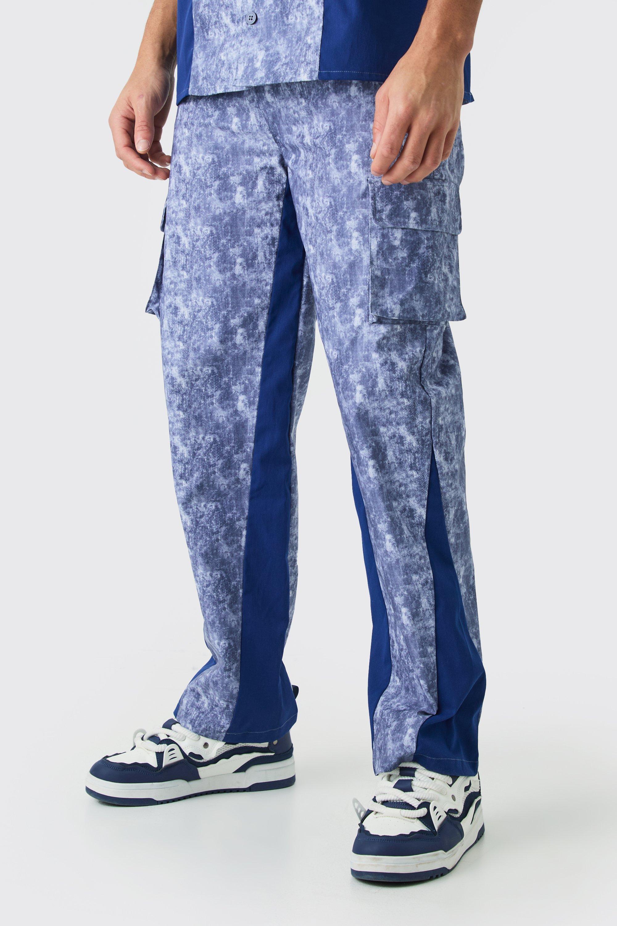 Image of Pantaloni rilassati in fantasia militare con inserti in vita fissa, Azzurro