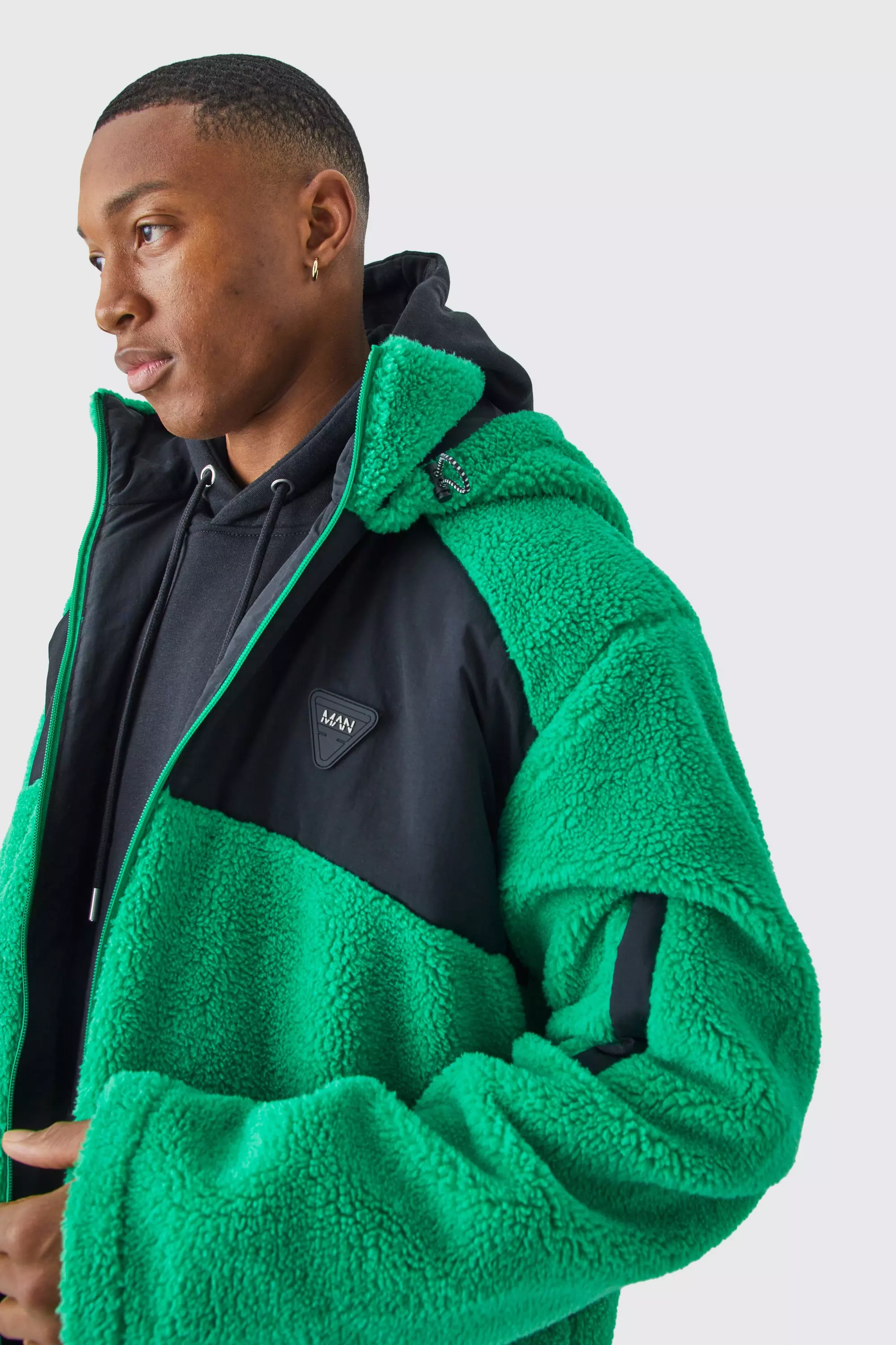 Hooded best sale borg jacket