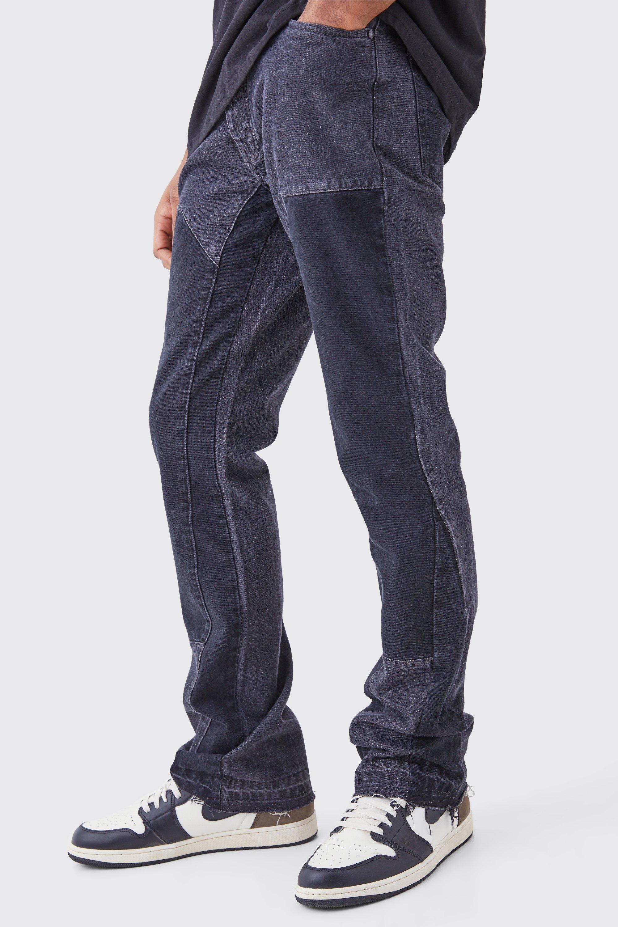 Mens Grey Tall Slim Rigid Flare Overdye Carpenter Jeans, Grey