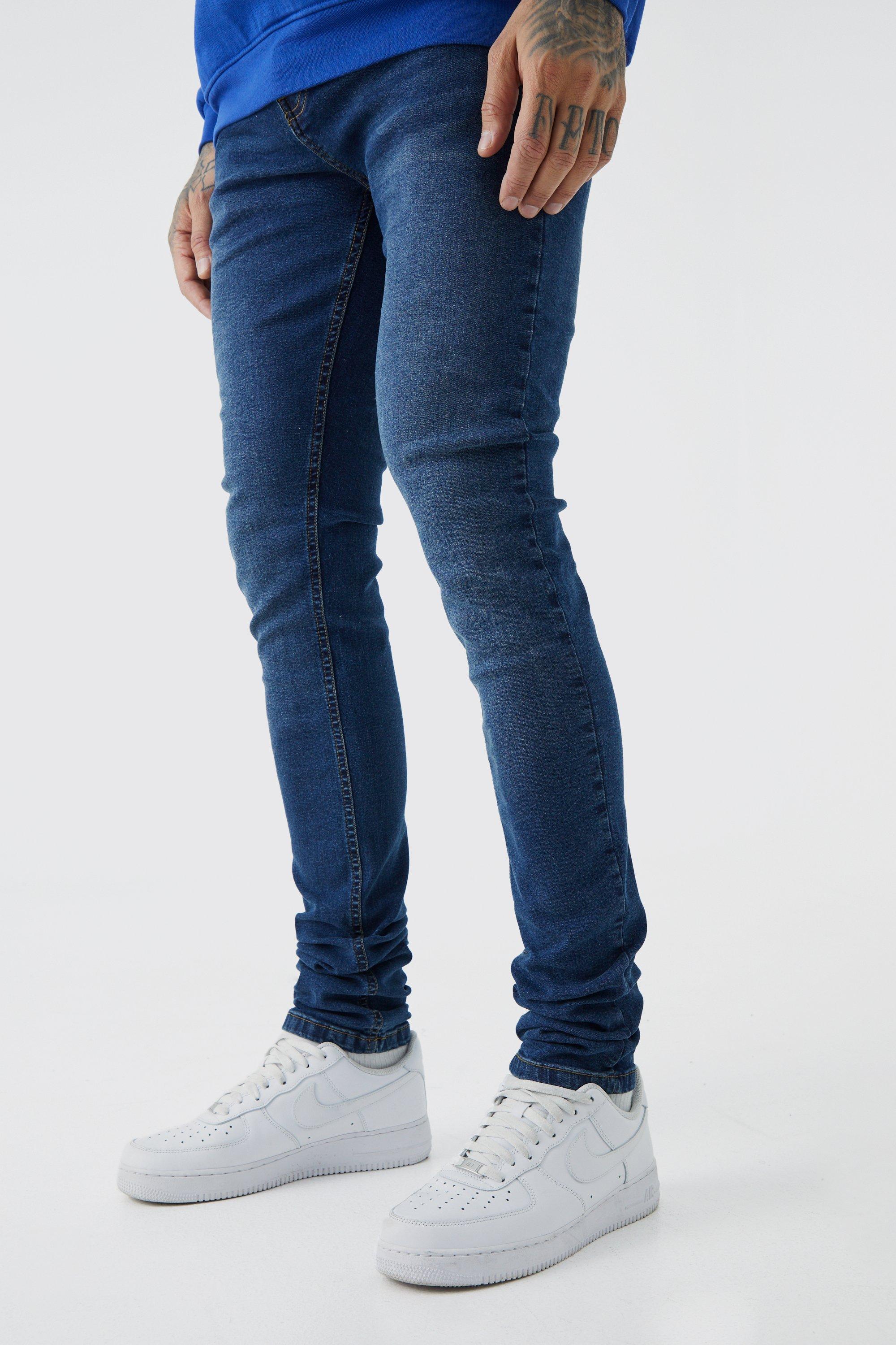 Mens Blue Tall Skinny Stretch Stacked Tinted Jeans, Blue