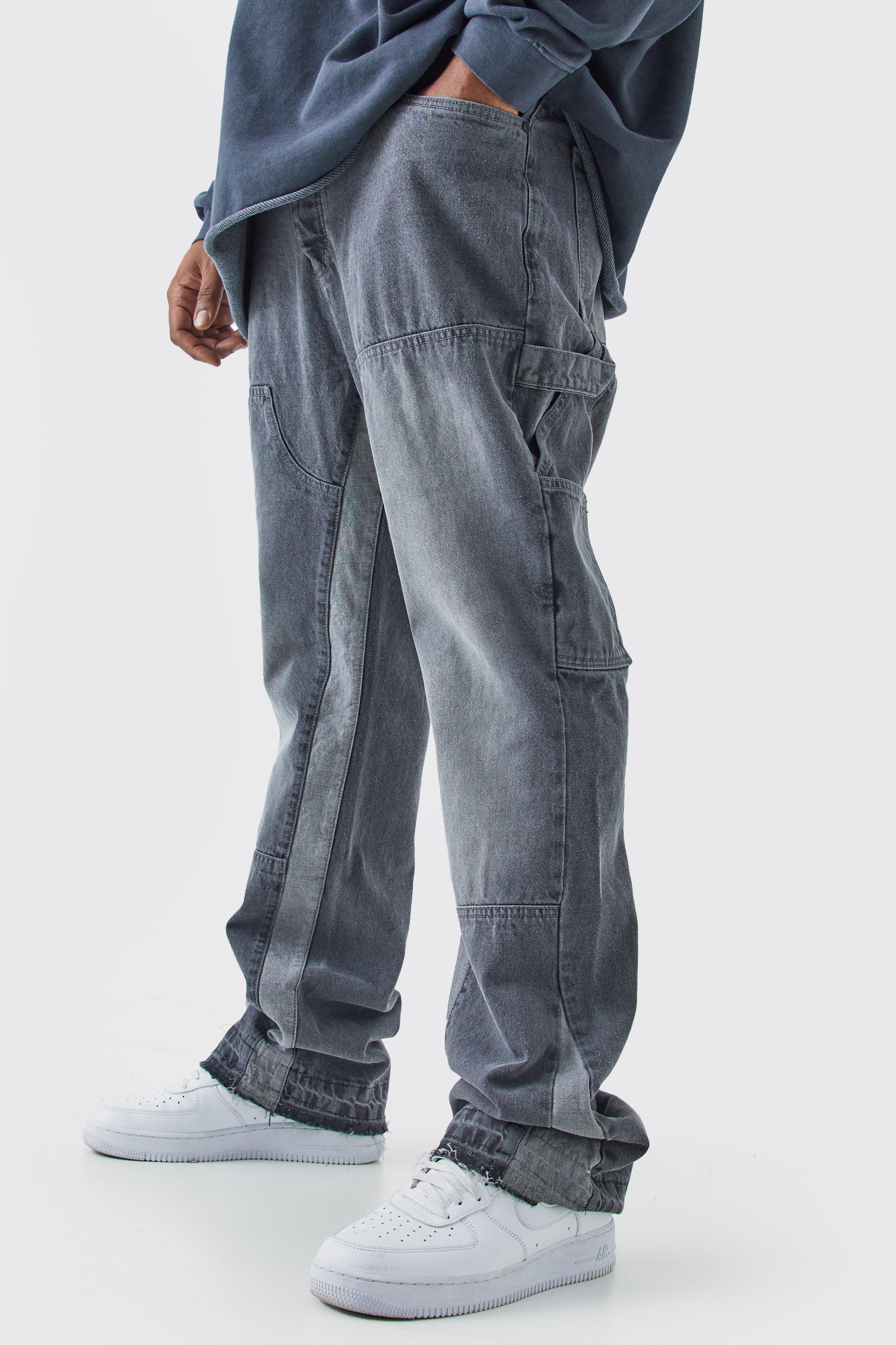 Image of Jeans Plus Size Slim Fit in denim rigido con inserti stile Carpenter, Grigio