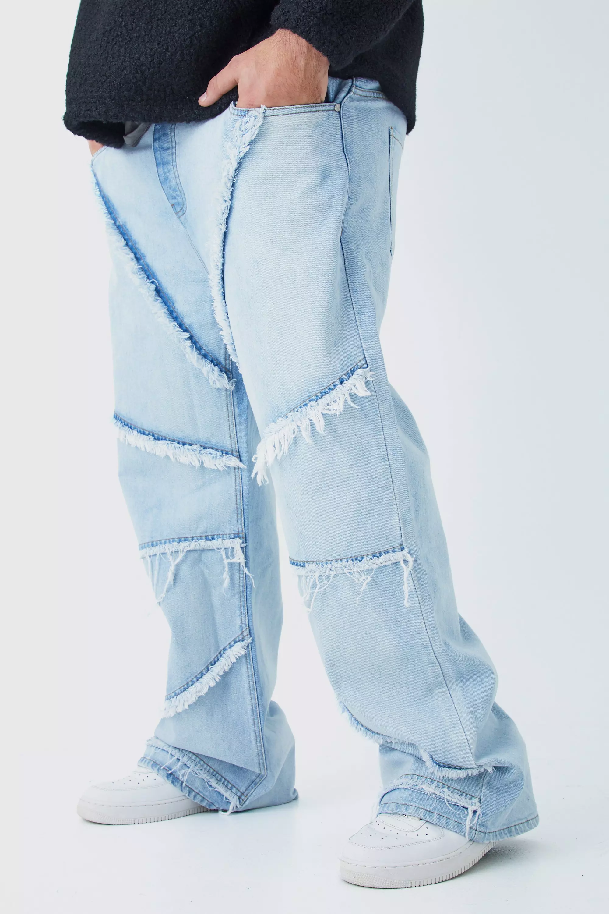 Plus Relaxed Rigid Flare Frayed Edge Jeans