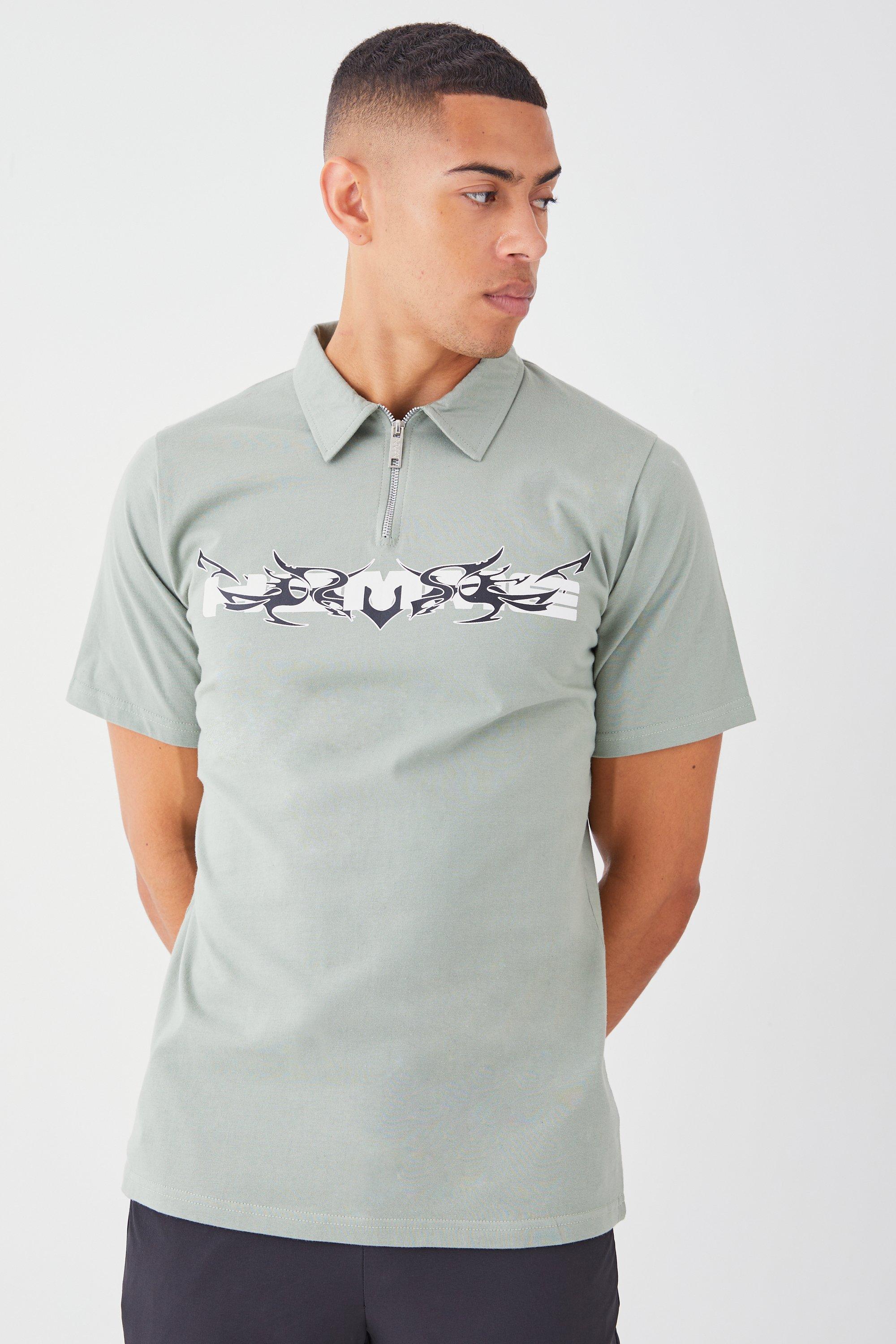 Mens Green Homme Graphic Polo, Green