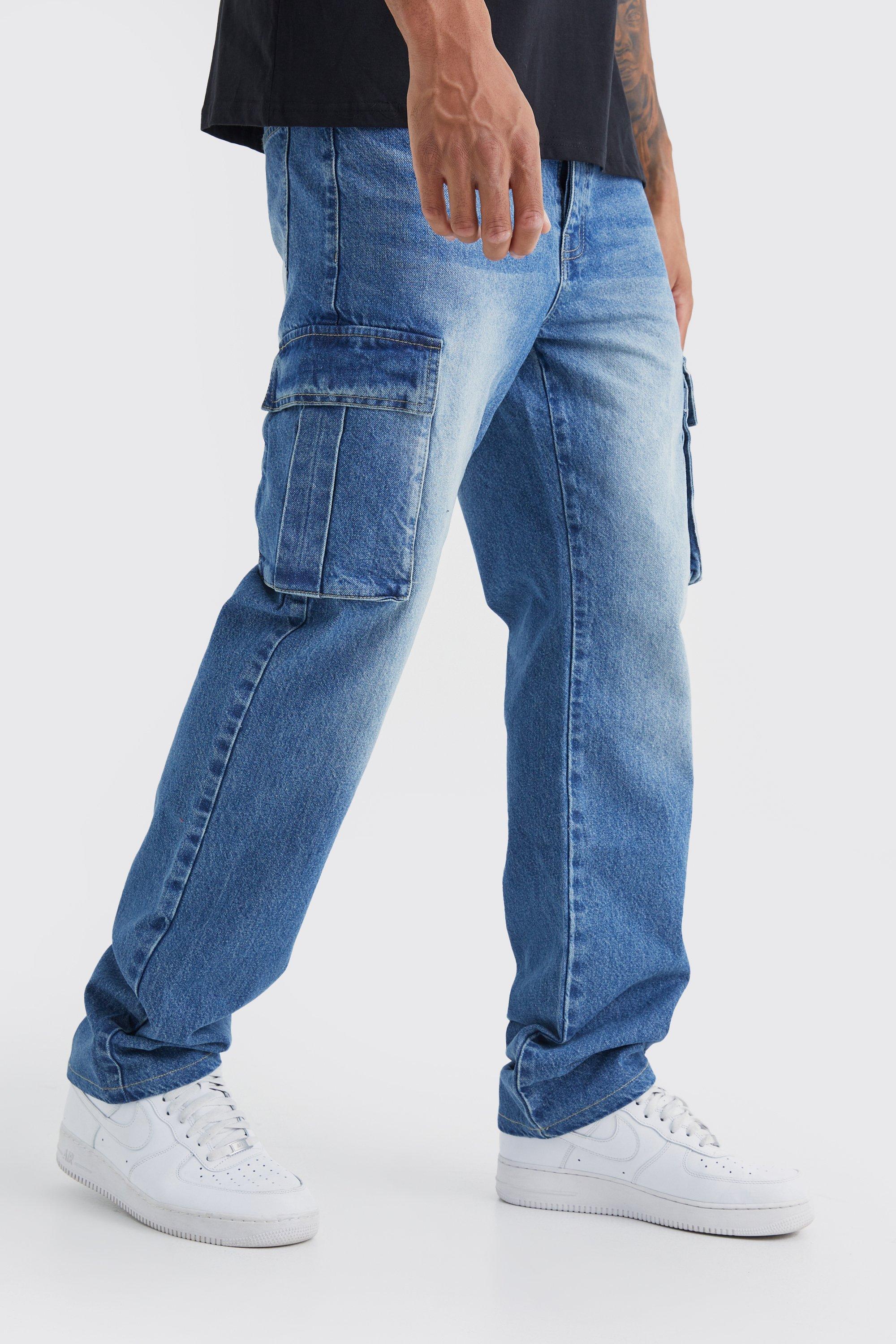 Image of Jeans Cargo Tall rilassati in denim rigido, Azzurro