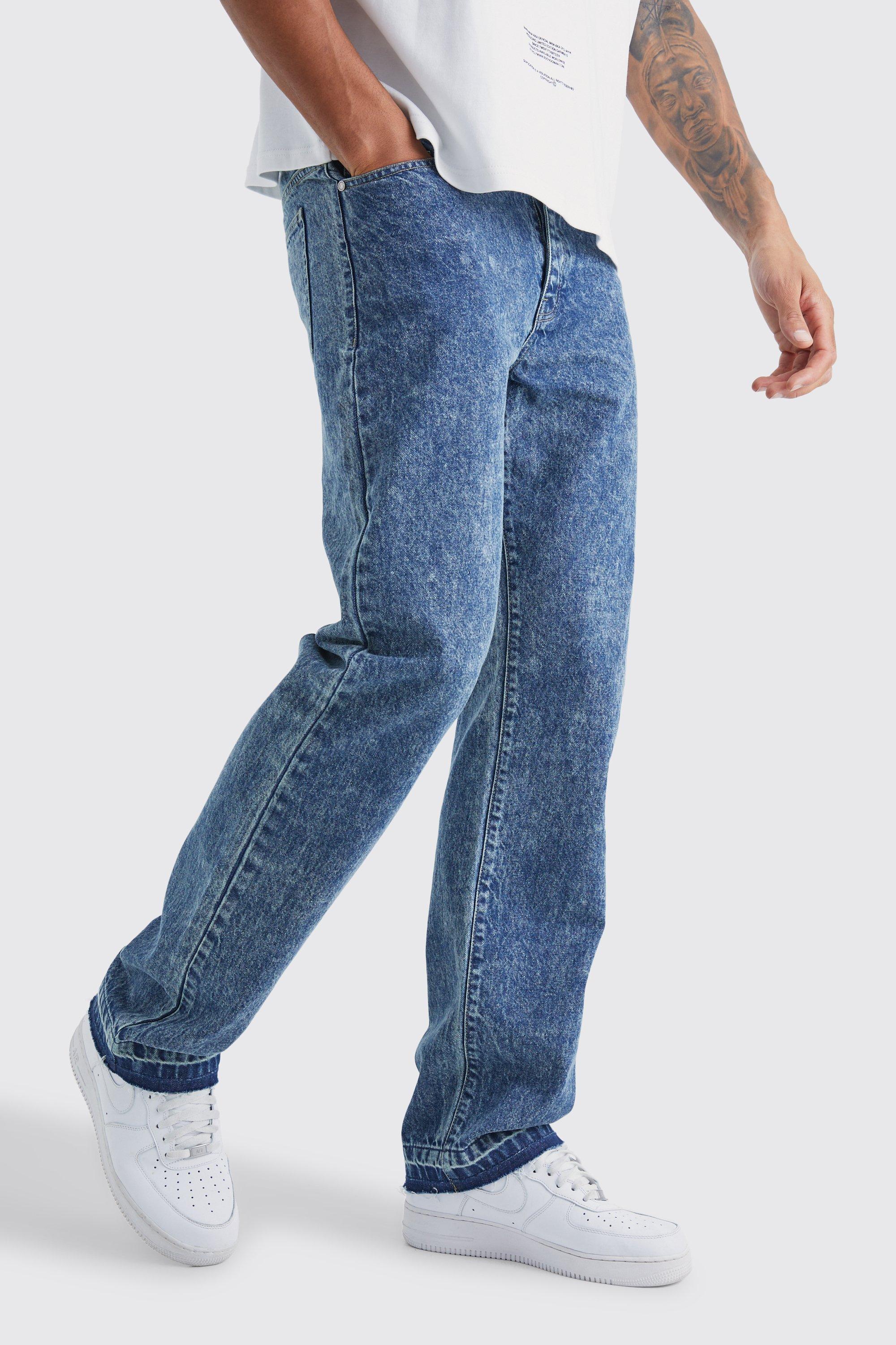 Mens Blue Tall Relaxed Fit Acid Wash Jeans, Blue