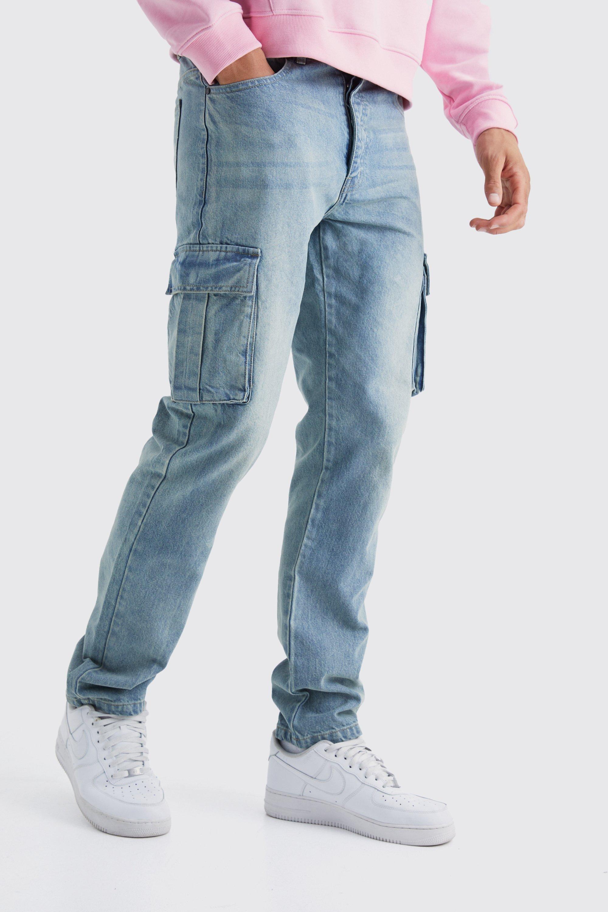 Boohoo Tall Onbewerkte Cargo Jeans Met Rechte Pijpen, Antique Blue