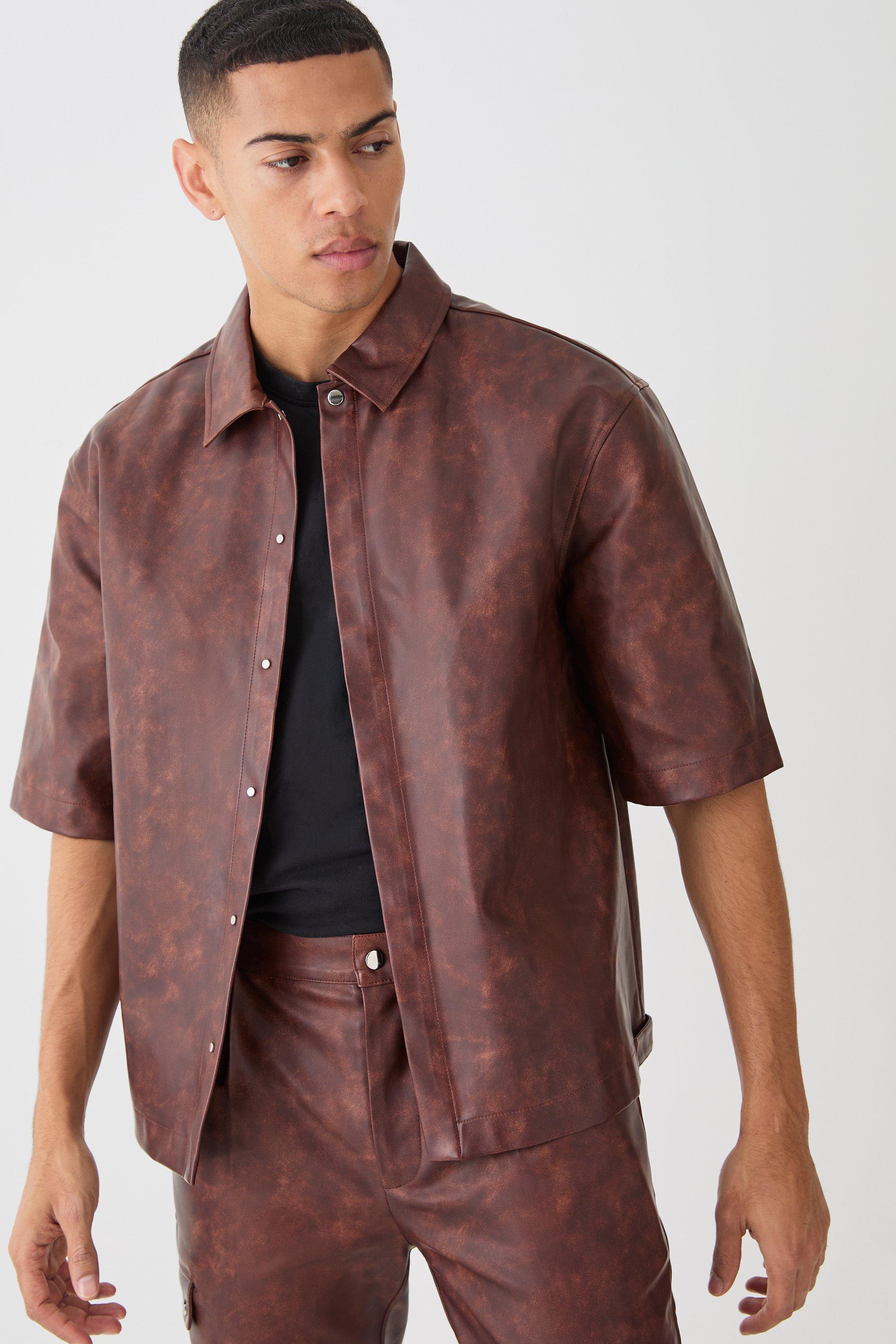 Mens Orange Oversized Ombre Pu Shirt, Orange