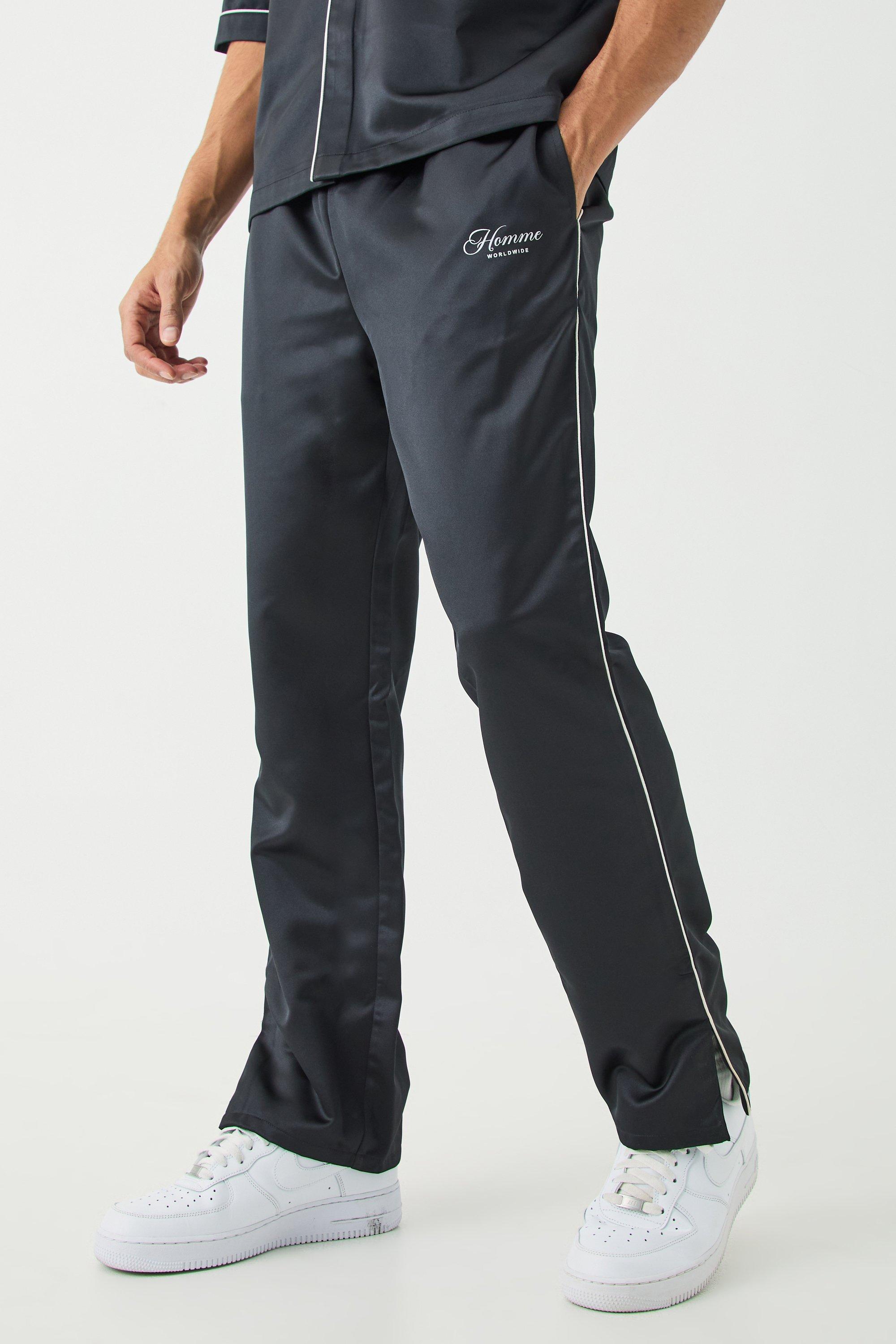 Mens Black Core Split Hem Satin Trouser, Black