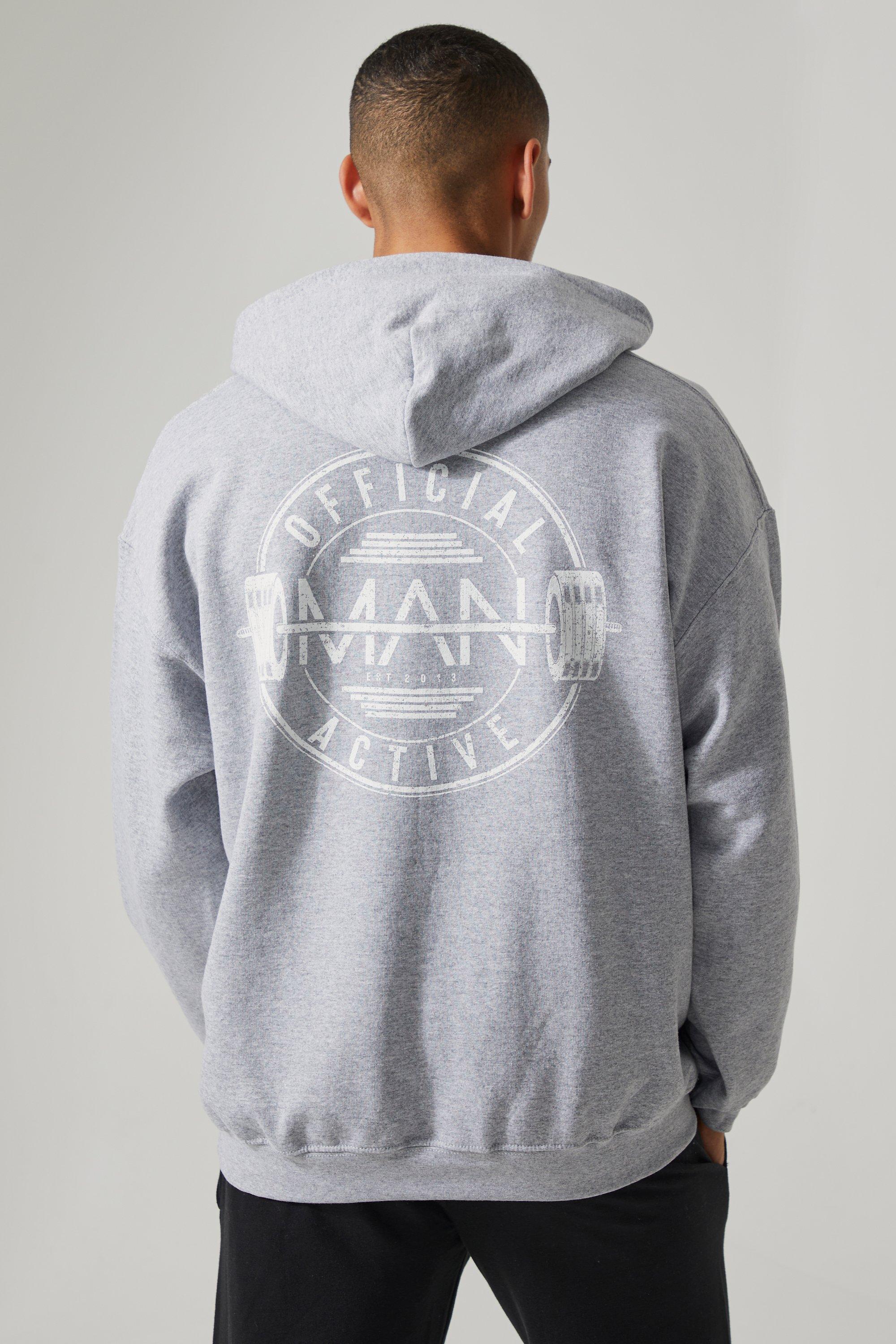 Mens Grey Man Active Gym Raw Official Logo Hoodie, Grey