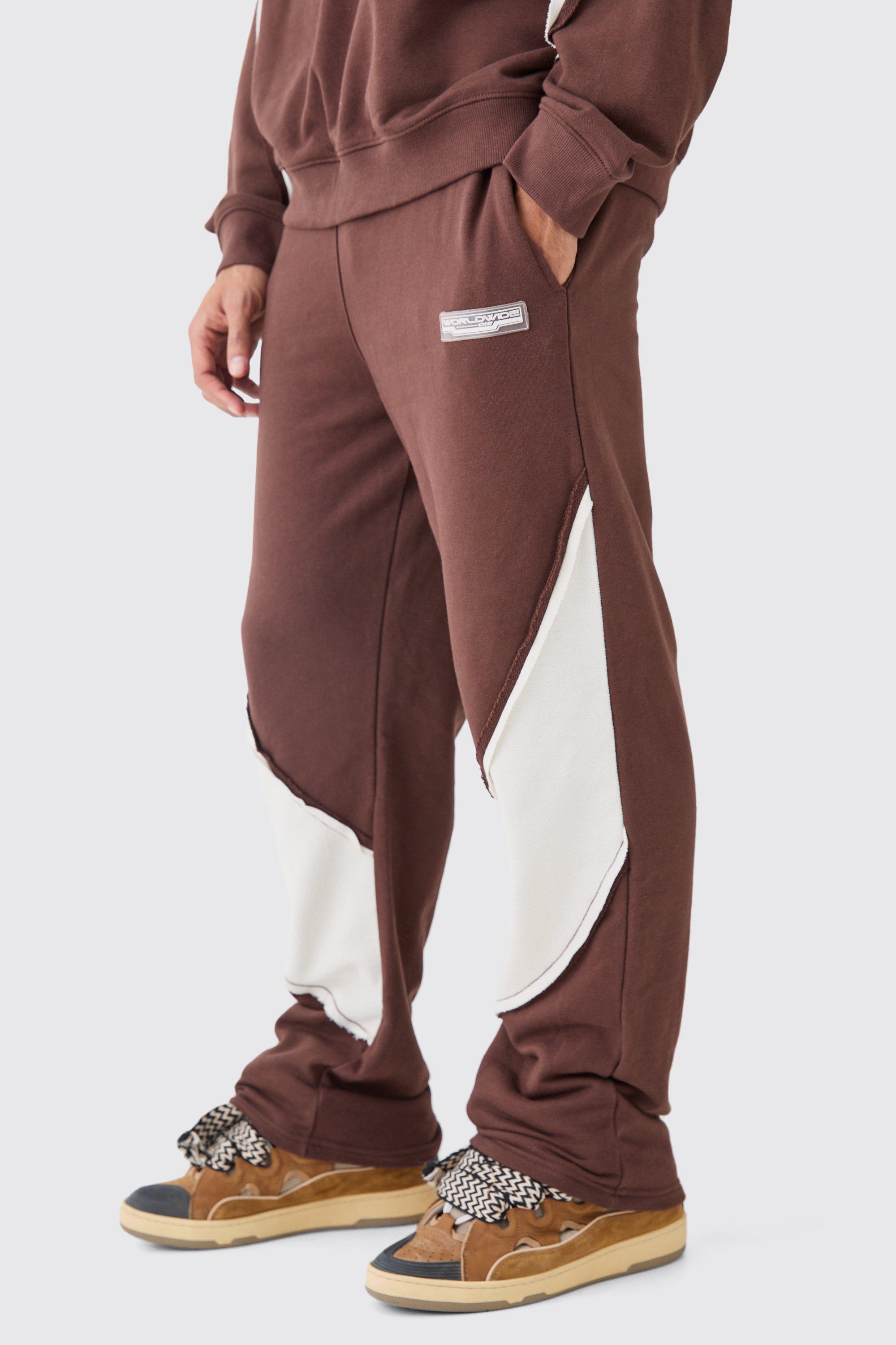 Image of Pantaloni tuta rilassati con pannelli arricciati sul retro e fondo grezzo, Brown