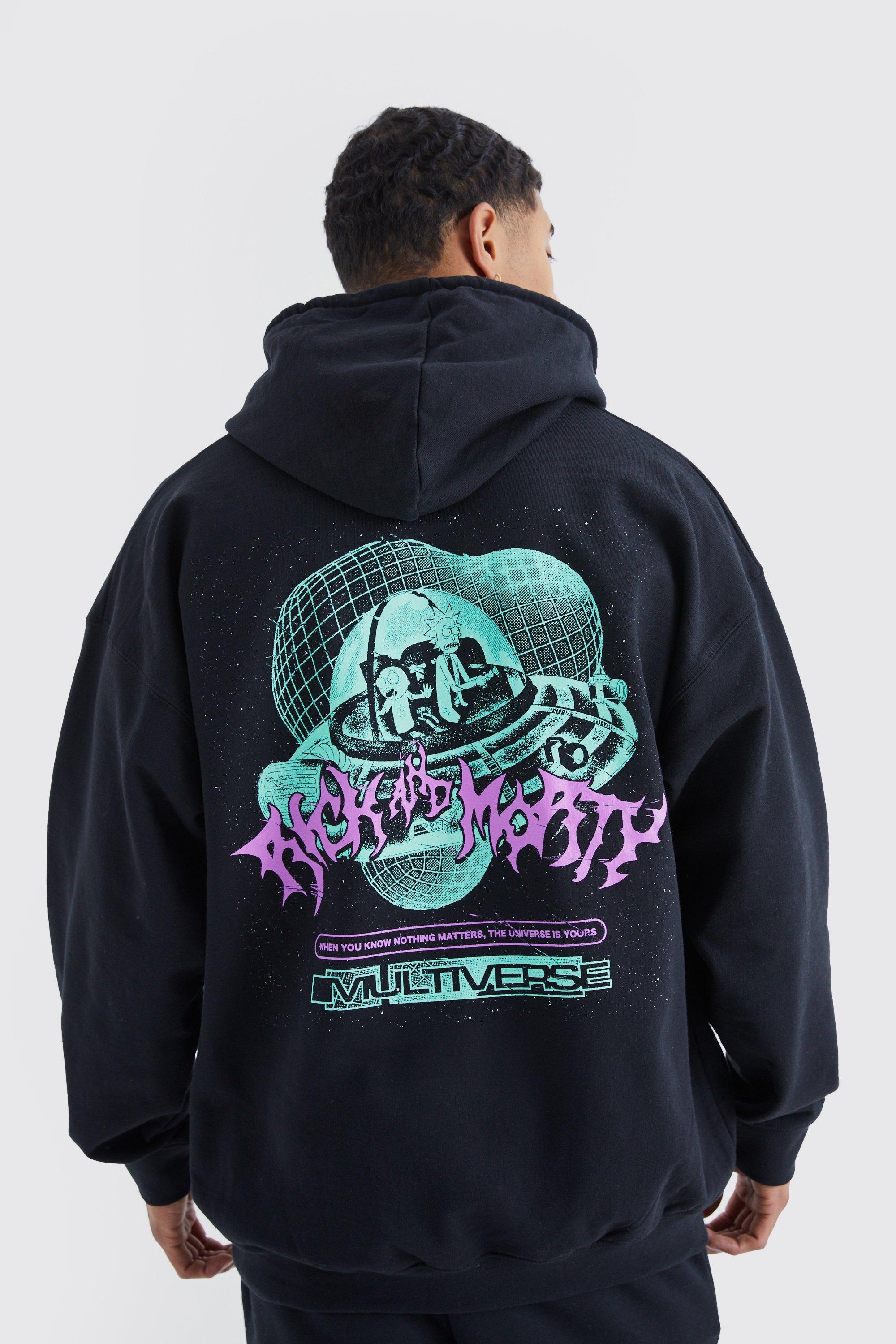 Mens Black Oversized Rick And Morty License Hoodie, Black