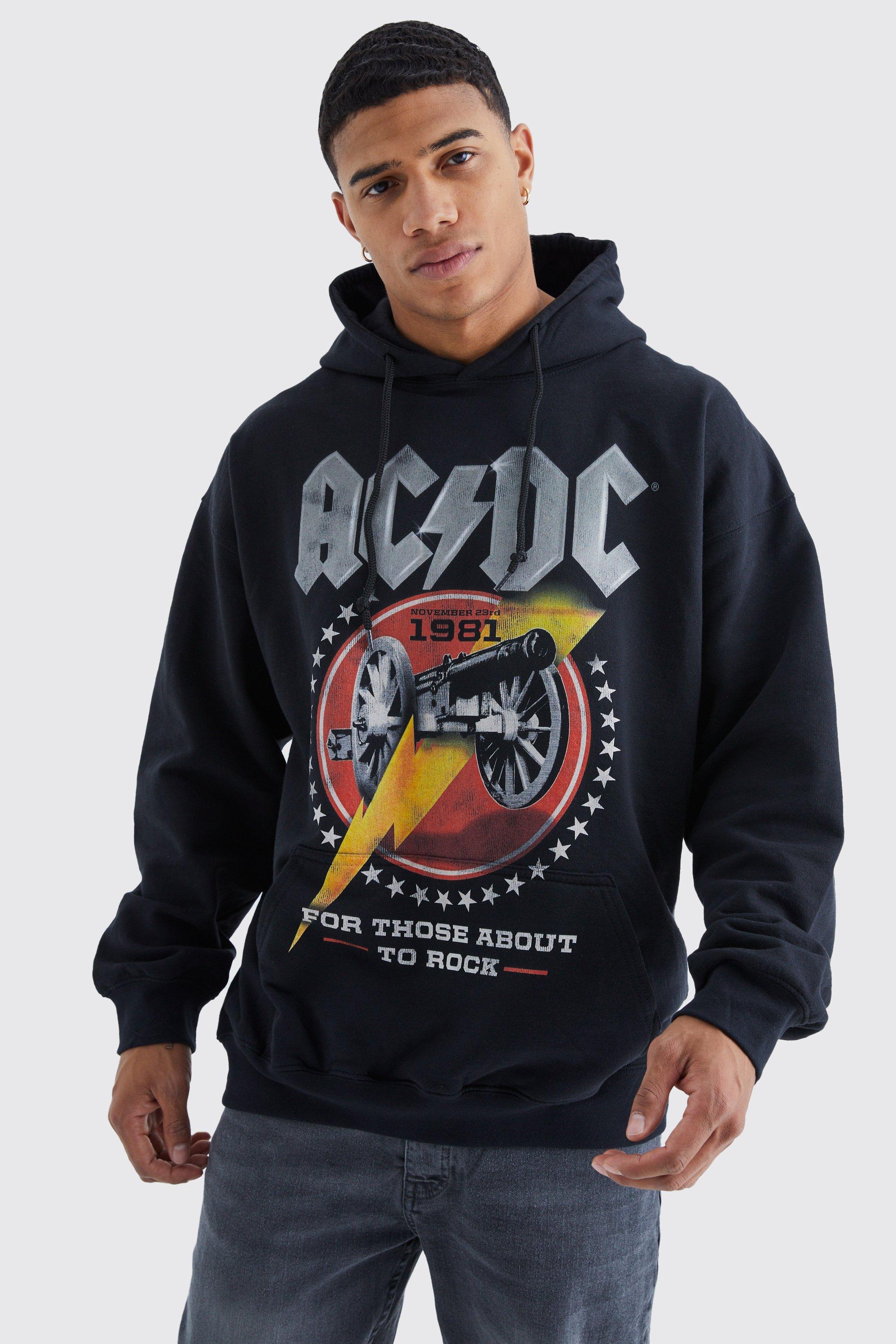 Mens Black Oversized ACDC Canon License Hoodie, Black