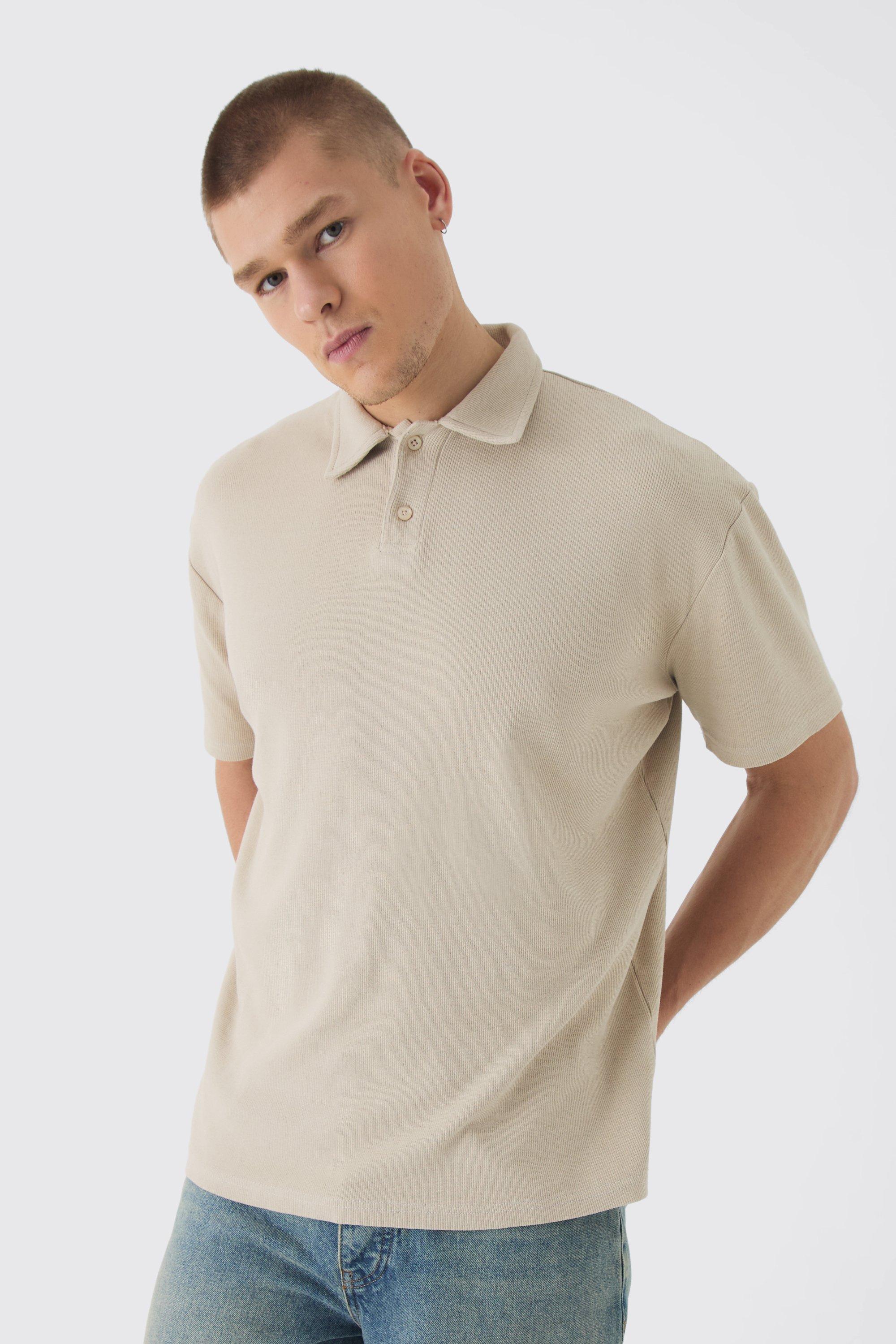 Polo oversize slavata a coste pesanti, Beige